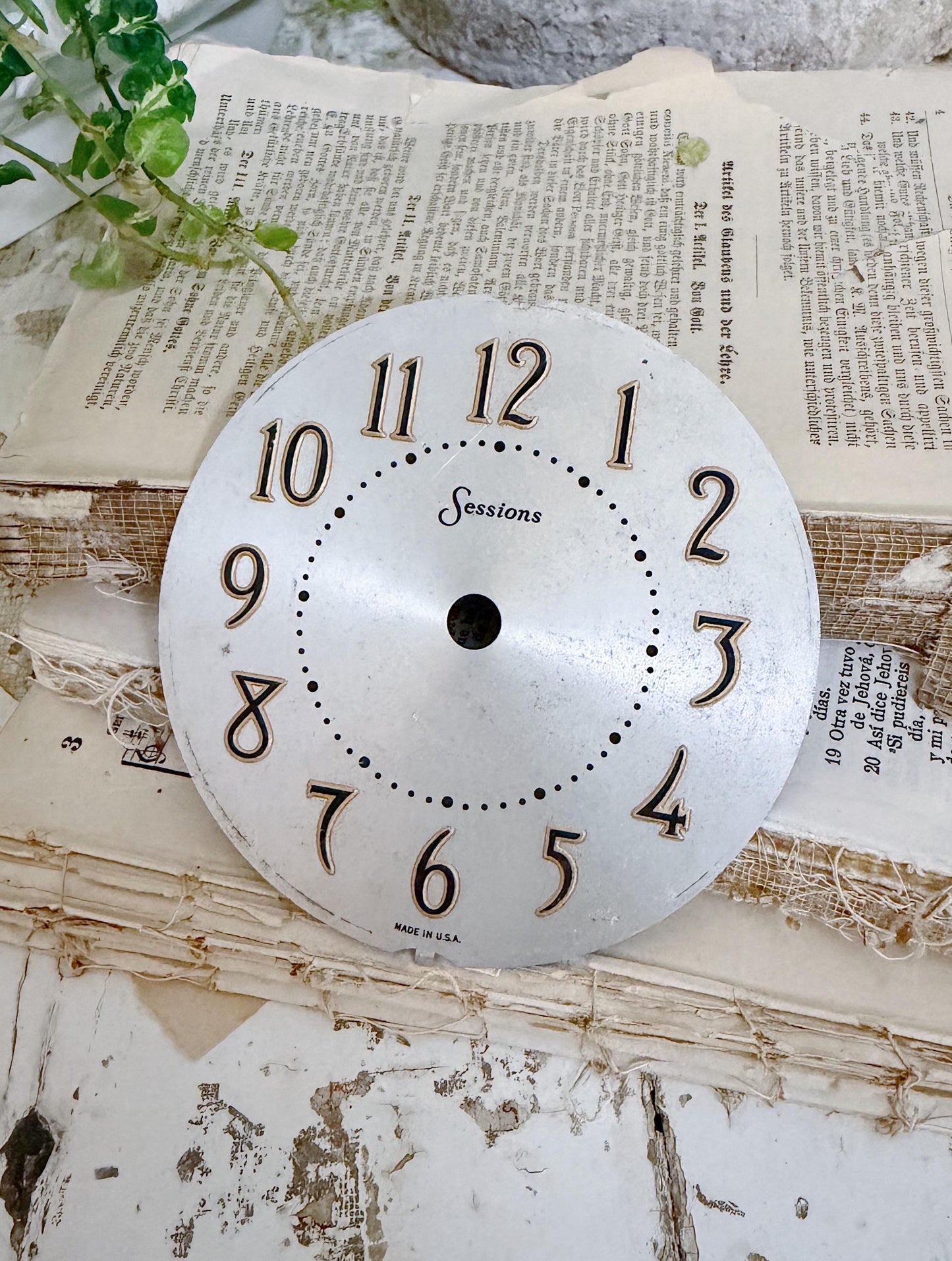 Antique Clock SESSIONS Brass Clock Dial Farmhouse Decor Industrial Salvage Parts