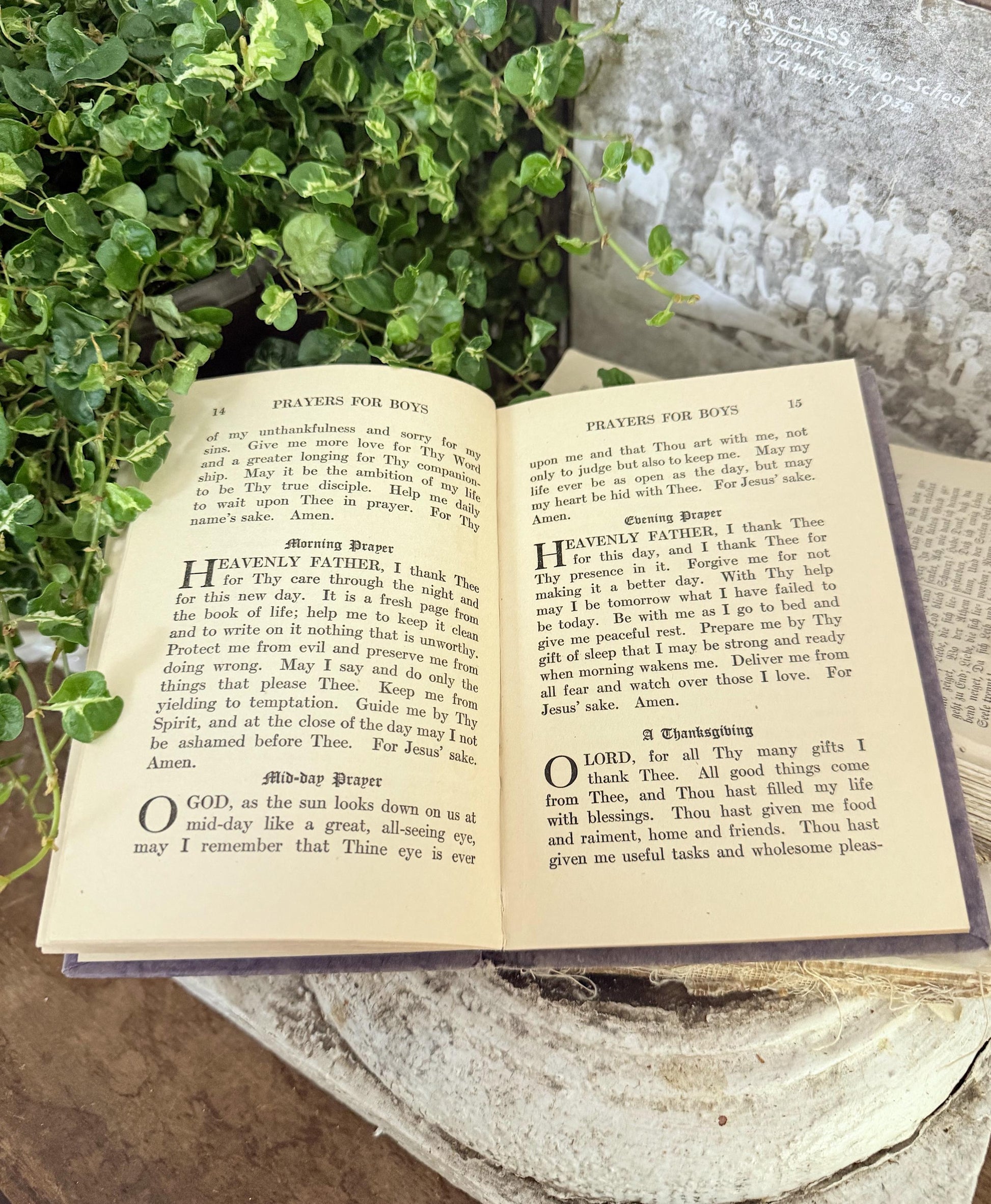 Antique PRAYERS FOR BOYS Book Church Salvage Industrial Ephemera 1925 Easter