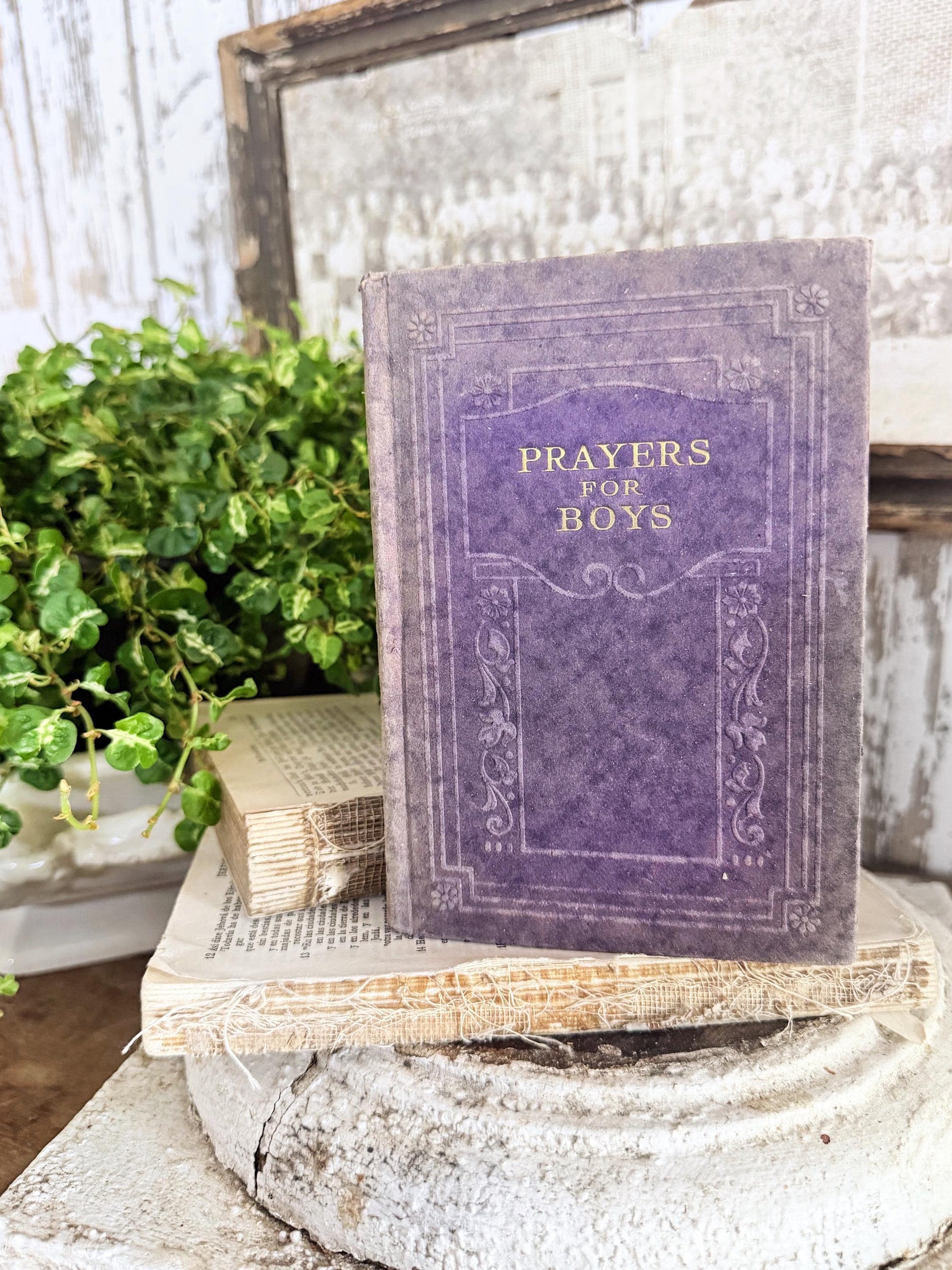 Antique PRAYERS FOR BOYS Book Church Salvage Industrial Ephemera 1925 Easter