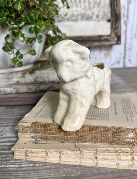 Vintage Ironstone LAMB Planter Creamy White Farmhouse Decor RARE Japan Crazing Grungy Crazed