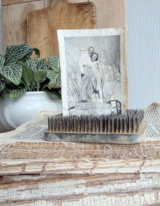 Vintage Metal Floral Frog RECTANGLE Flower Holder Farmhouse Decor Spike