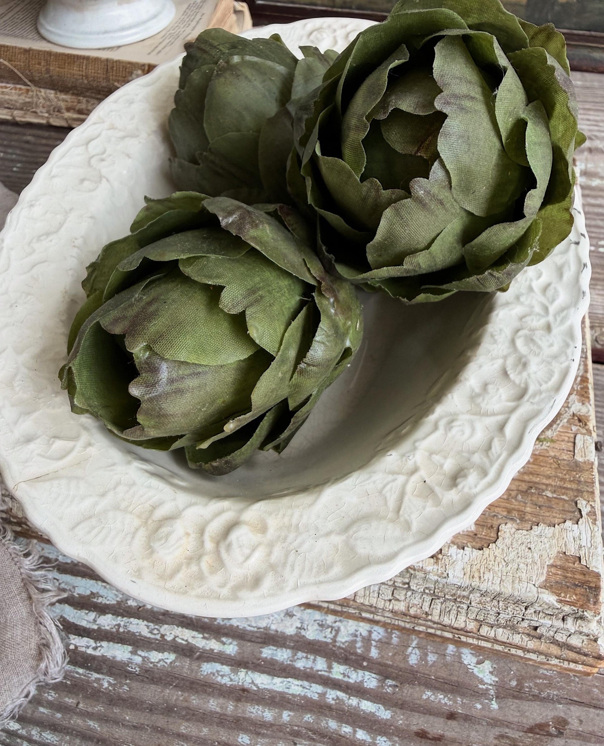 Antique Creamy White Ironstone Bowl OVAL Bowl Embossed Scallop Farmhouse Decor Crazed Stained
