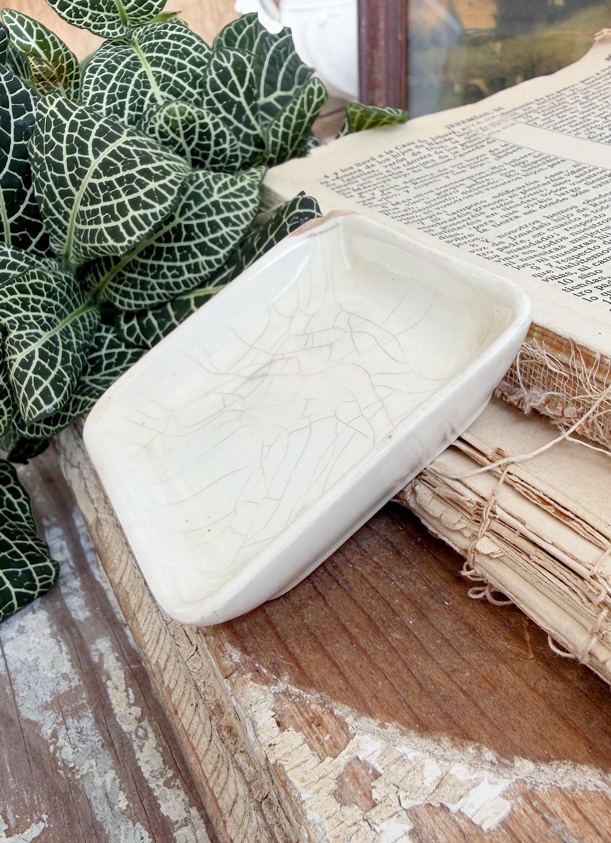 Antique White Ironstone SQUARE Butter Pat Farmhouse Decor Stained Grungy Crazing John MADDOCK England