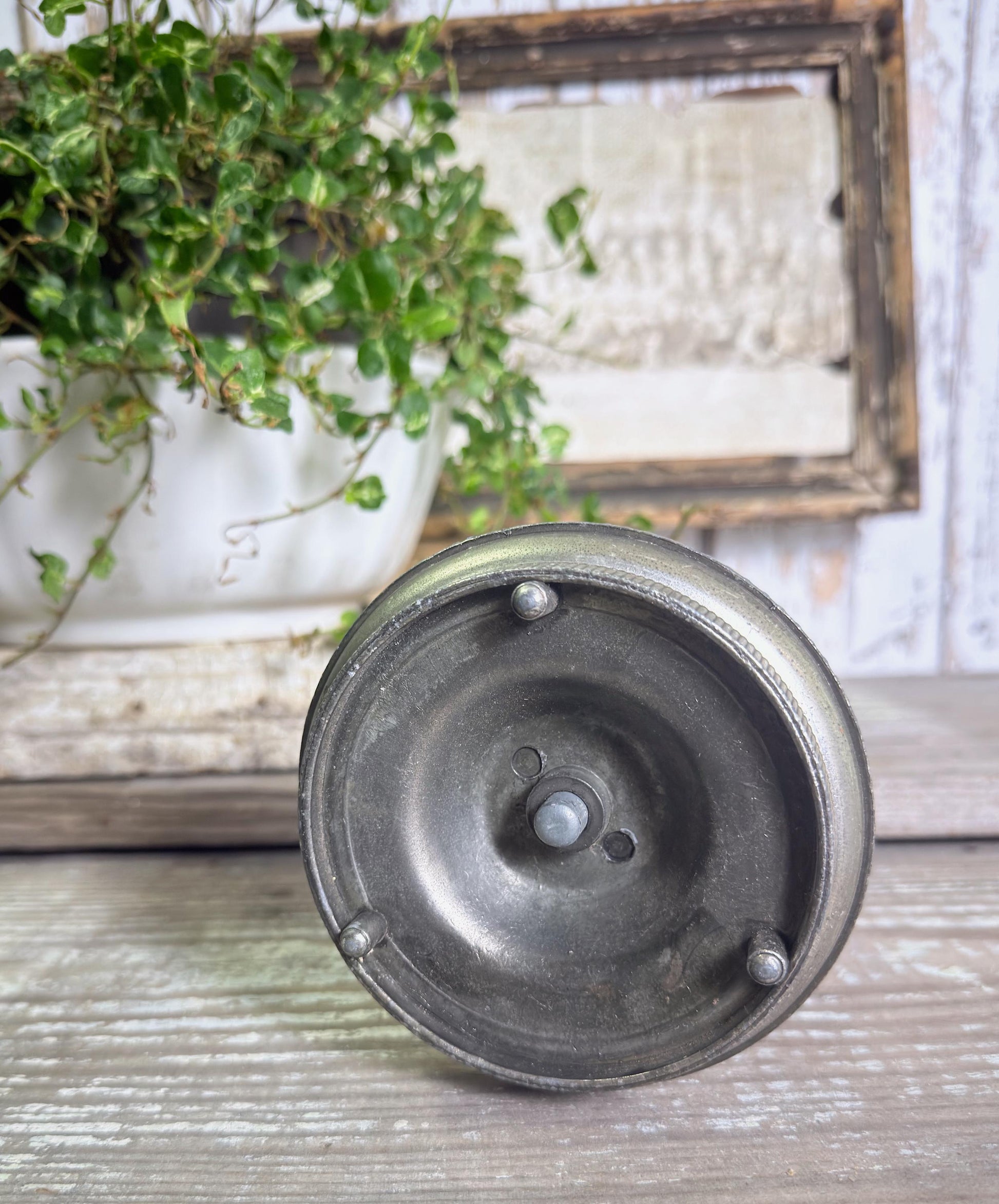 Antique Chippy White Candlestick Holder: French Farmhouse Metal Accent
