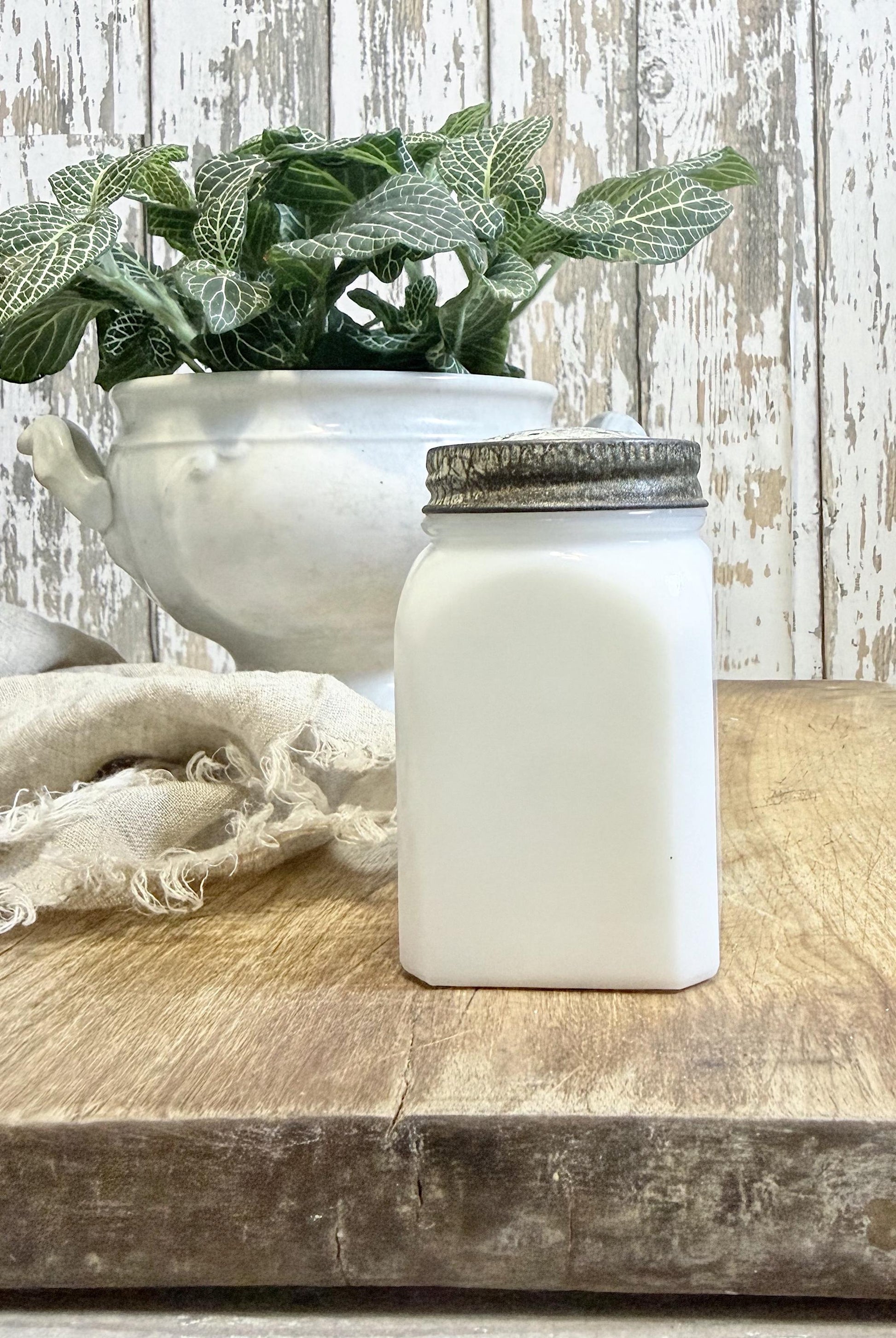 Antique Milk Glass SPICE Bottle With Lid CREAM TARTAR Farmhouse Kitchen Decor Seasoning Jar