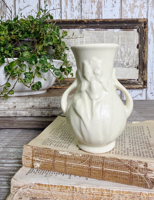 Vintage Creamy White Planter Vase Urn USA Container Farmhouse Garden Decor MCM SHAWNEE Pottery Iris