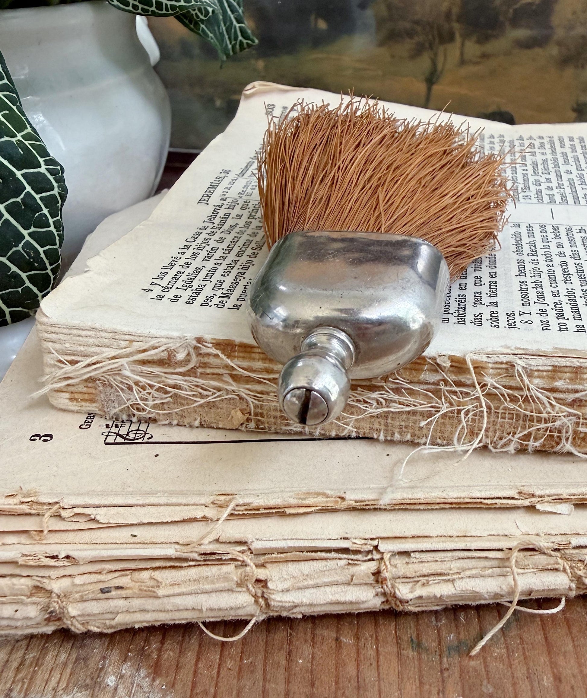 Antique Whisk Crumb Broom Hand Straw Brush Silver Farmhouse Decor Vintage Broom