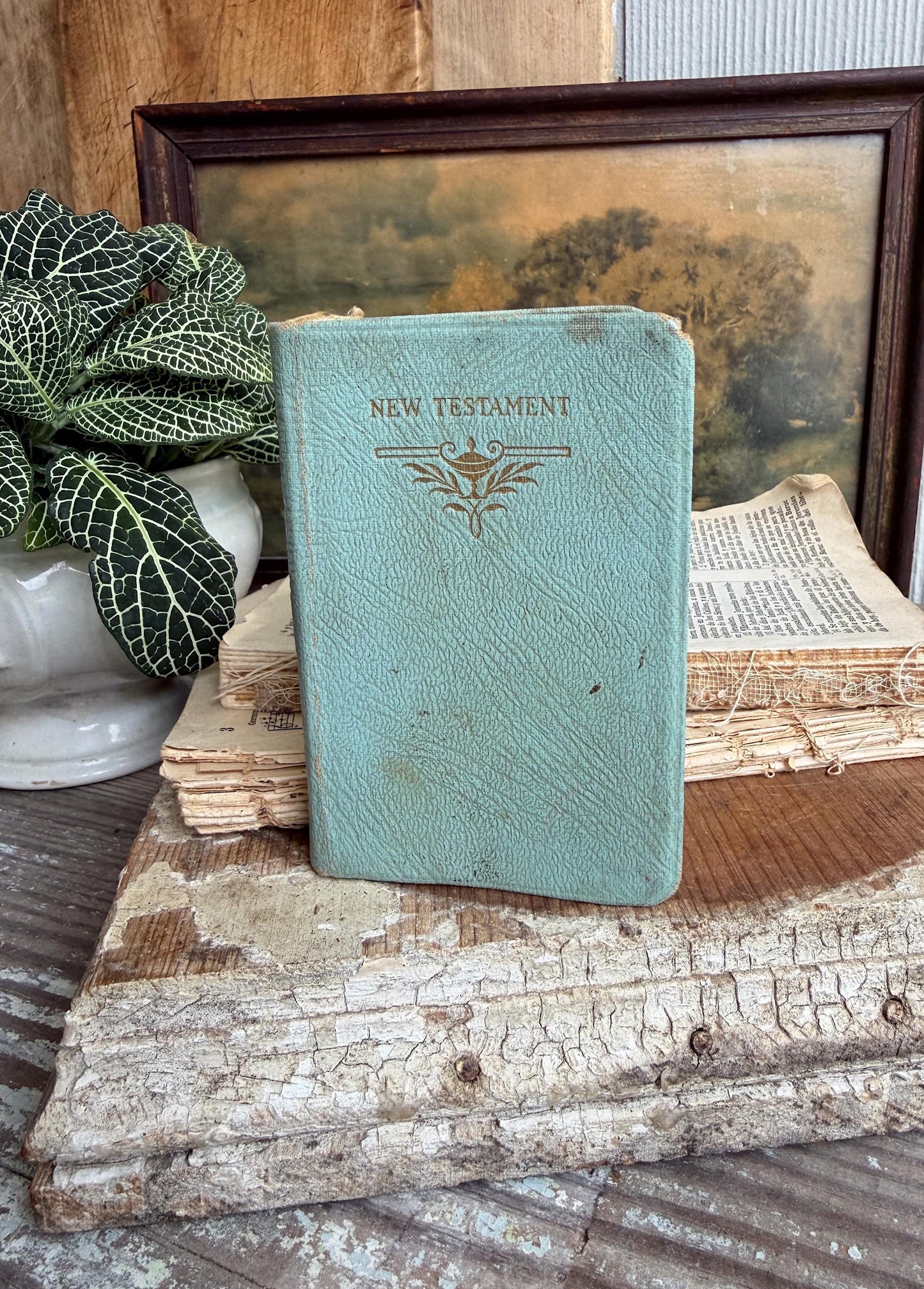 Vintage New Testament Pocket Bible Inspirational Book Church Decor 1950 Blue