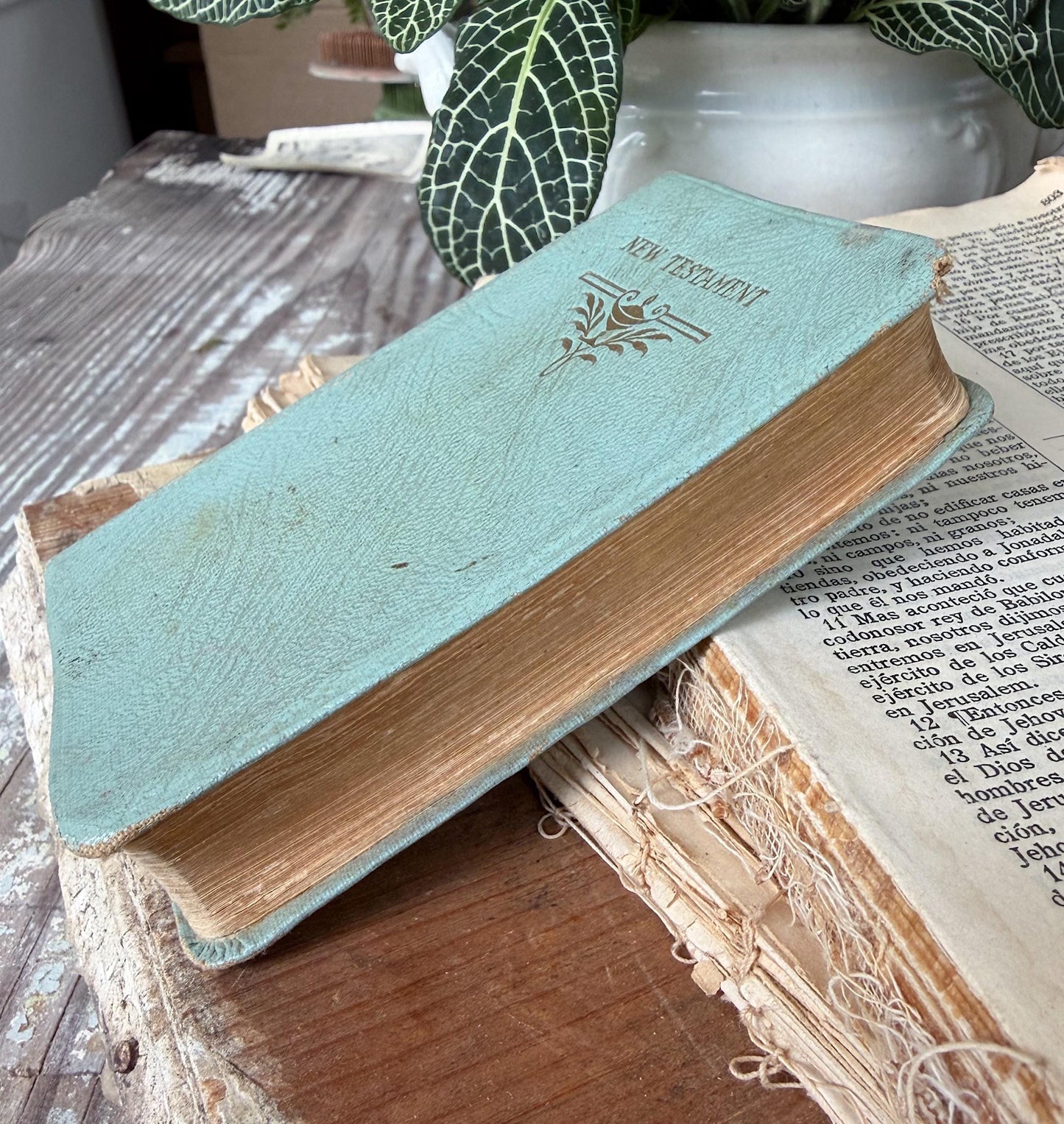 Vintage New Testament Pocket Bible Inspirational Book Church Decor 1950 Blue