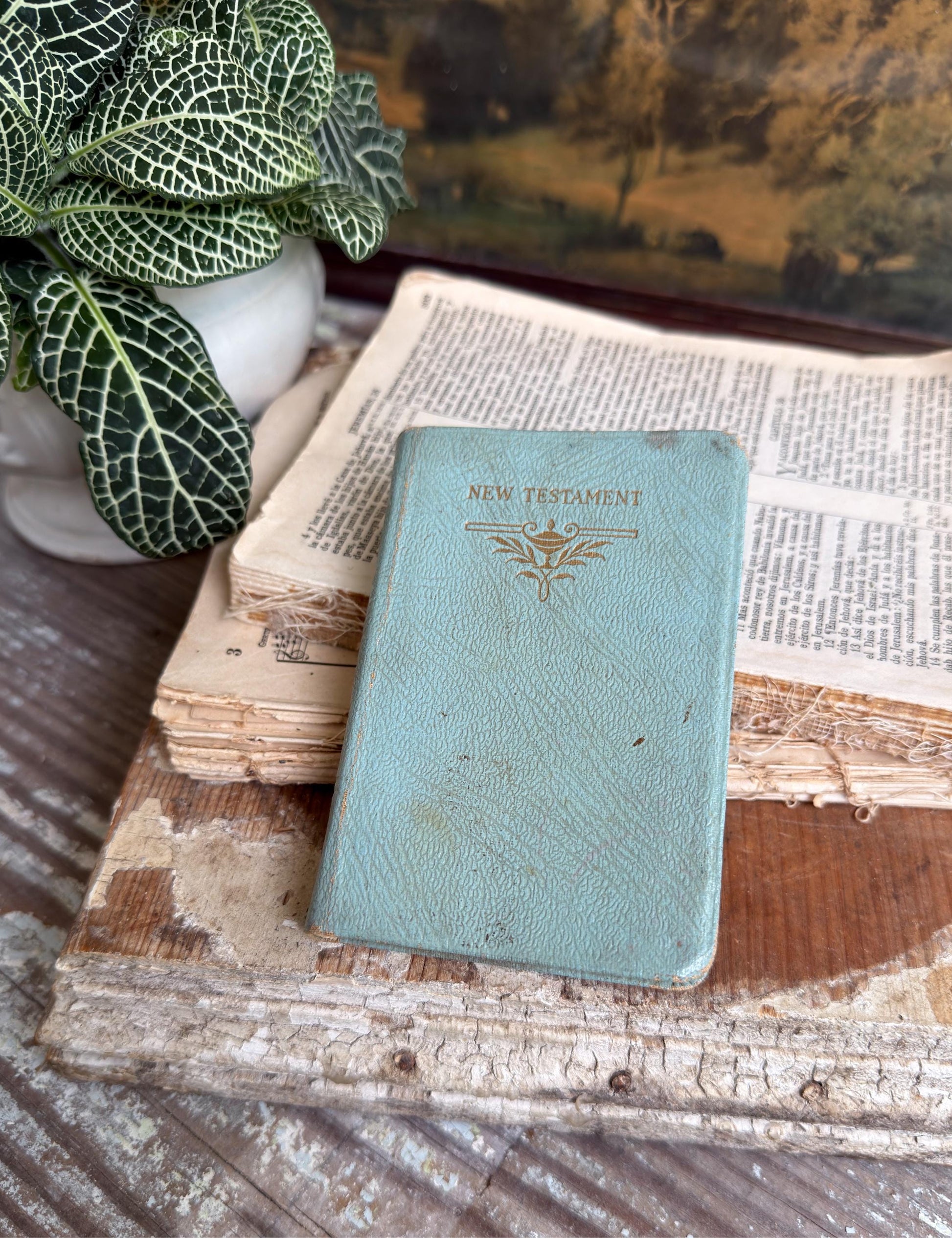 Vintage New Testament Pocket Bible Inspirational Book Church Decor 1950 Blue