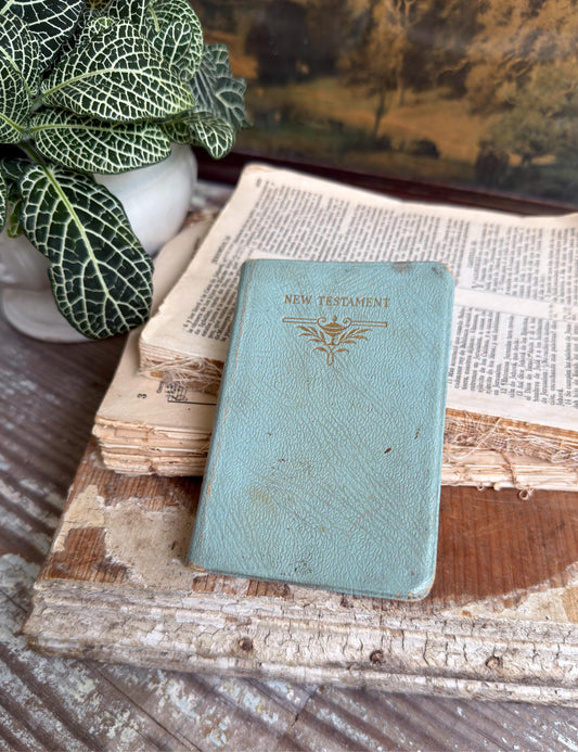 Vintage New Testament Pocket Bible Inspirational Book Church Decor 1950 Blue