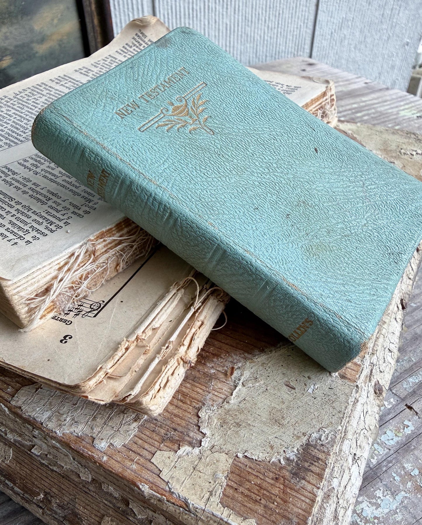 Vintage New Testament Pocket Bible Inspirational Book Church Decor 1950 Blue