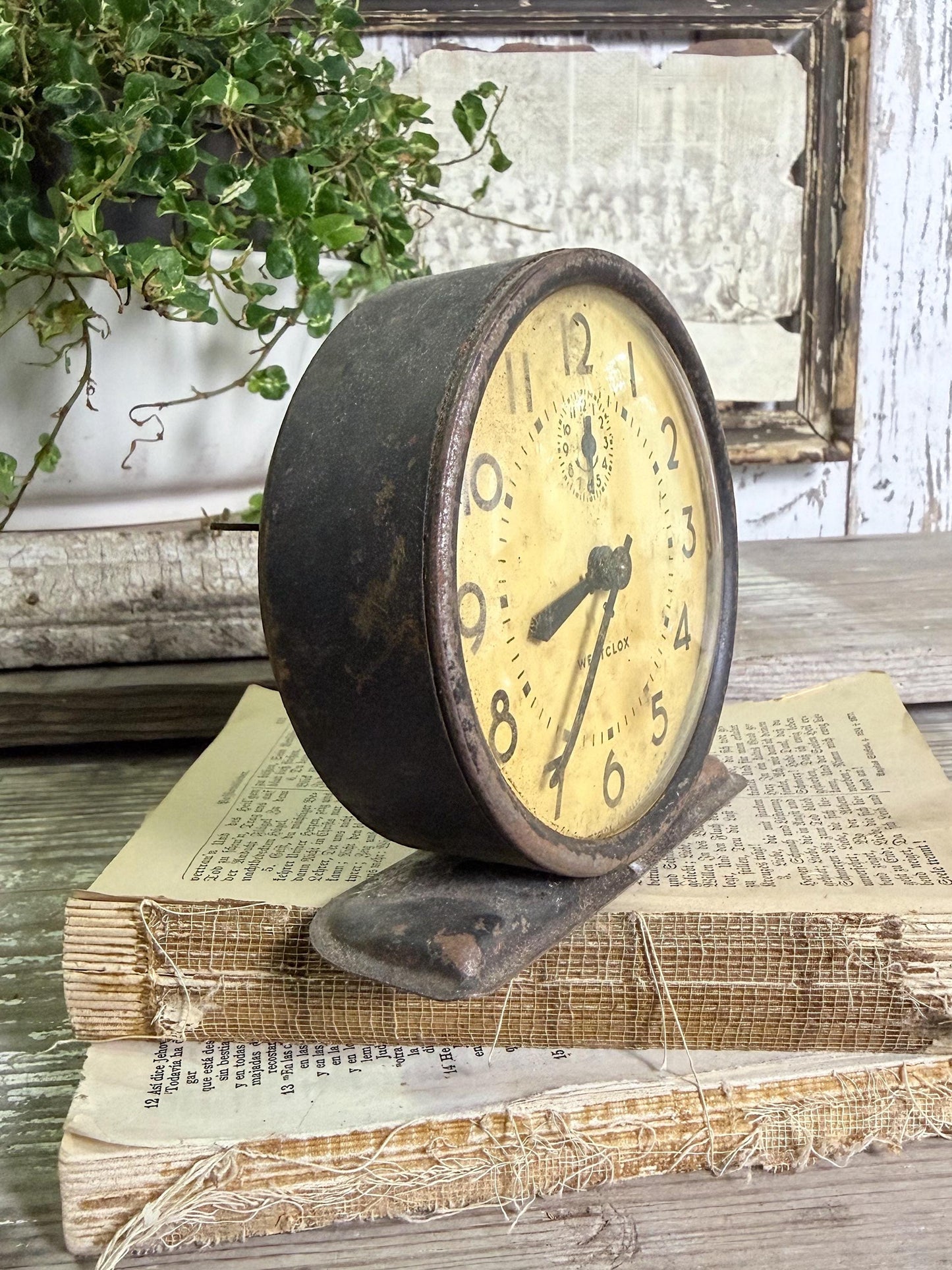 Vintage Westclox Metal Alarm Clock, Farmhouse Industrial Decor