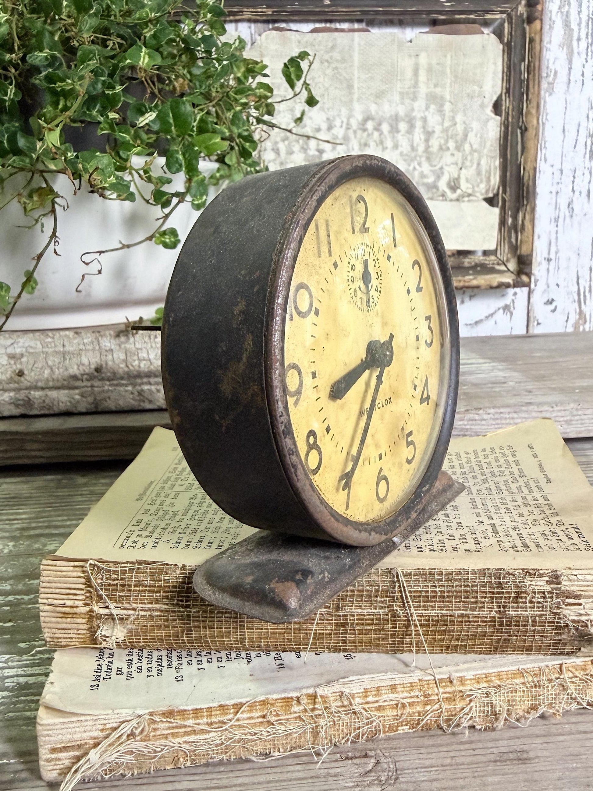 Vintage Westclox Metal Alarm Clock, Farmhouse Industrial Decor