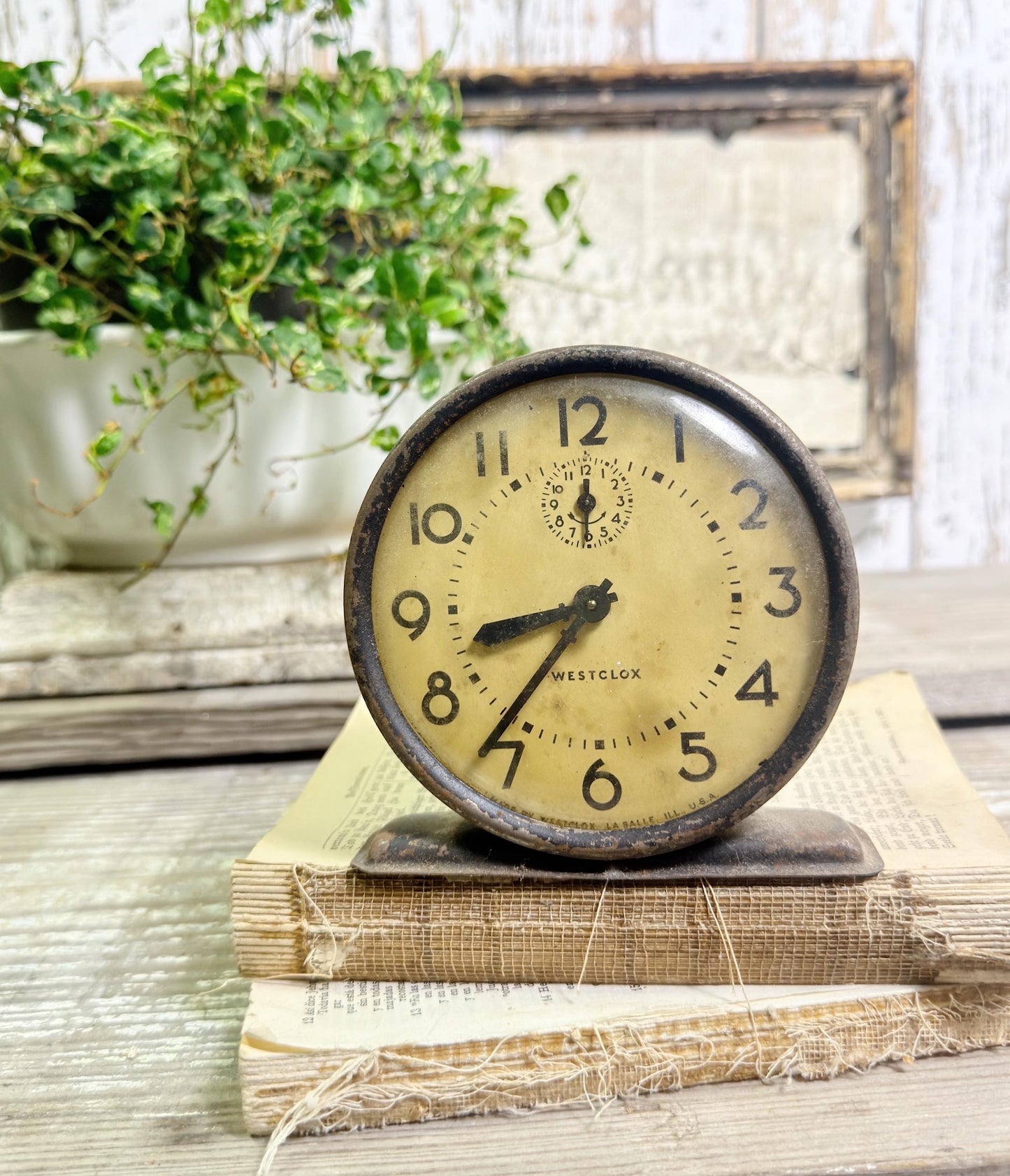 Vintage Westclox Metal Alarm Clock, Farmhouse Industrial Decor