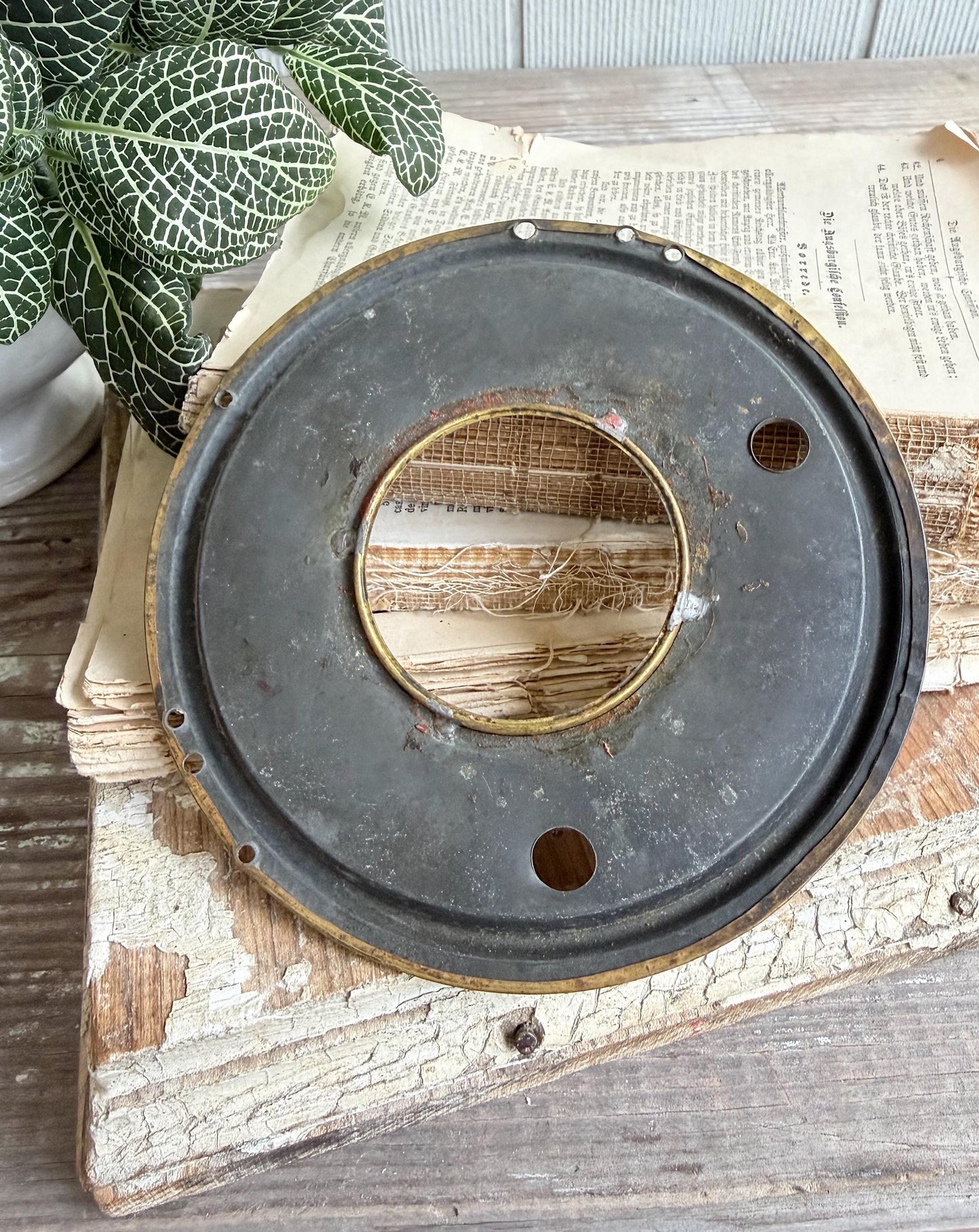 Antique Metal Clock Face Dial INGRAHM Farmhouse Decor Industrial Salvage Brass