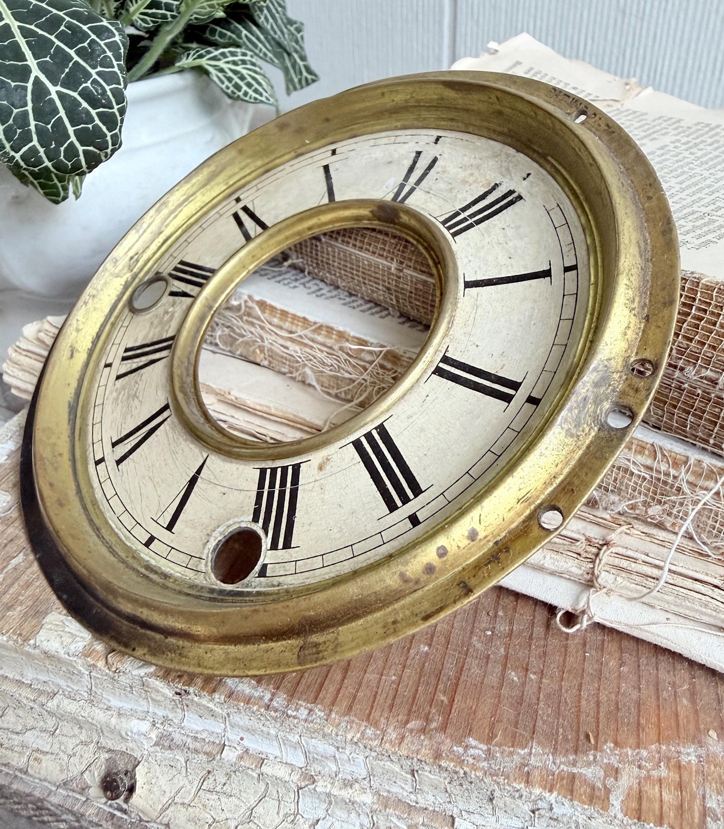 Antique Metal Clock Face Dial INGRAHM Farmhouse Decor Industrial Salvage Brass