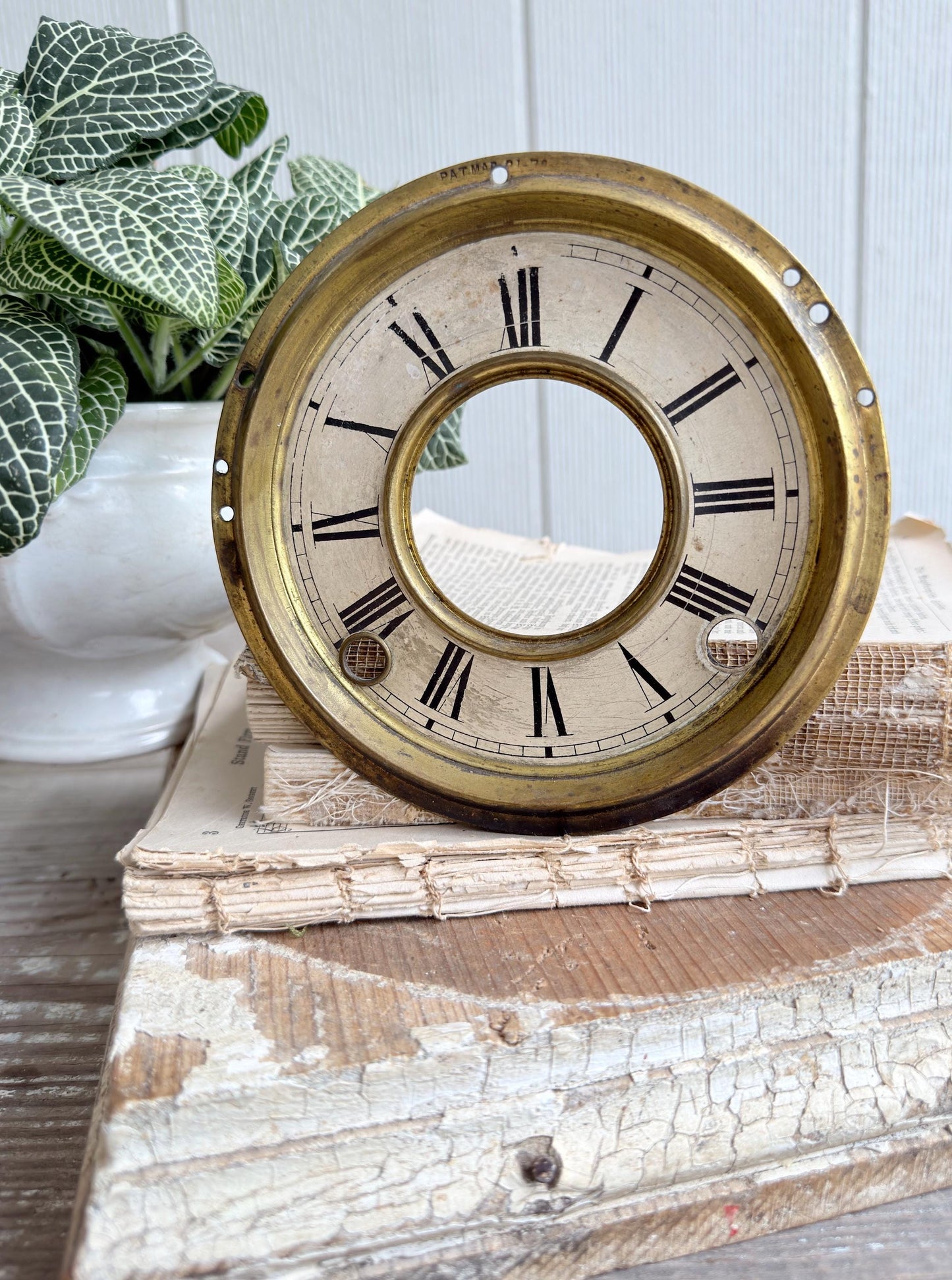 Antique Metal Clock Face Dial INGRAHM Farmhouse Decor Industrial Salvage Brass