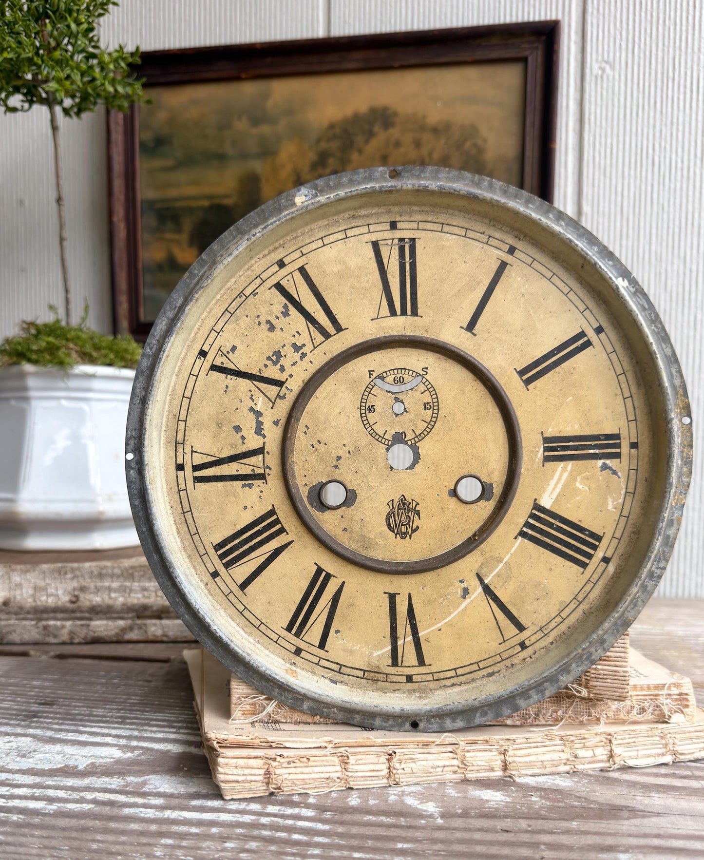 Antique Clock Face Dial Farmhouse Decor Industrial Salvage