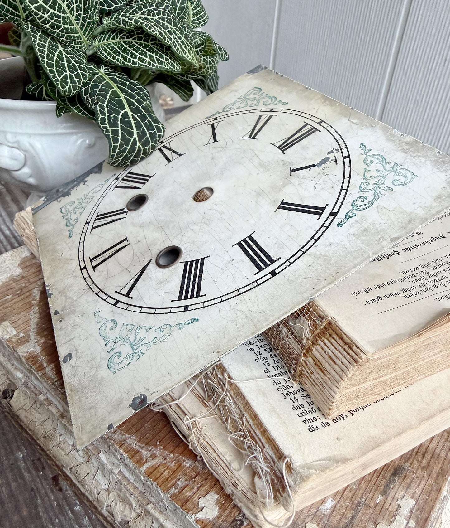 Antique Clock Face Dial Square Farmhouse Decor Industrial Salvage Metal Painted FLOWERS