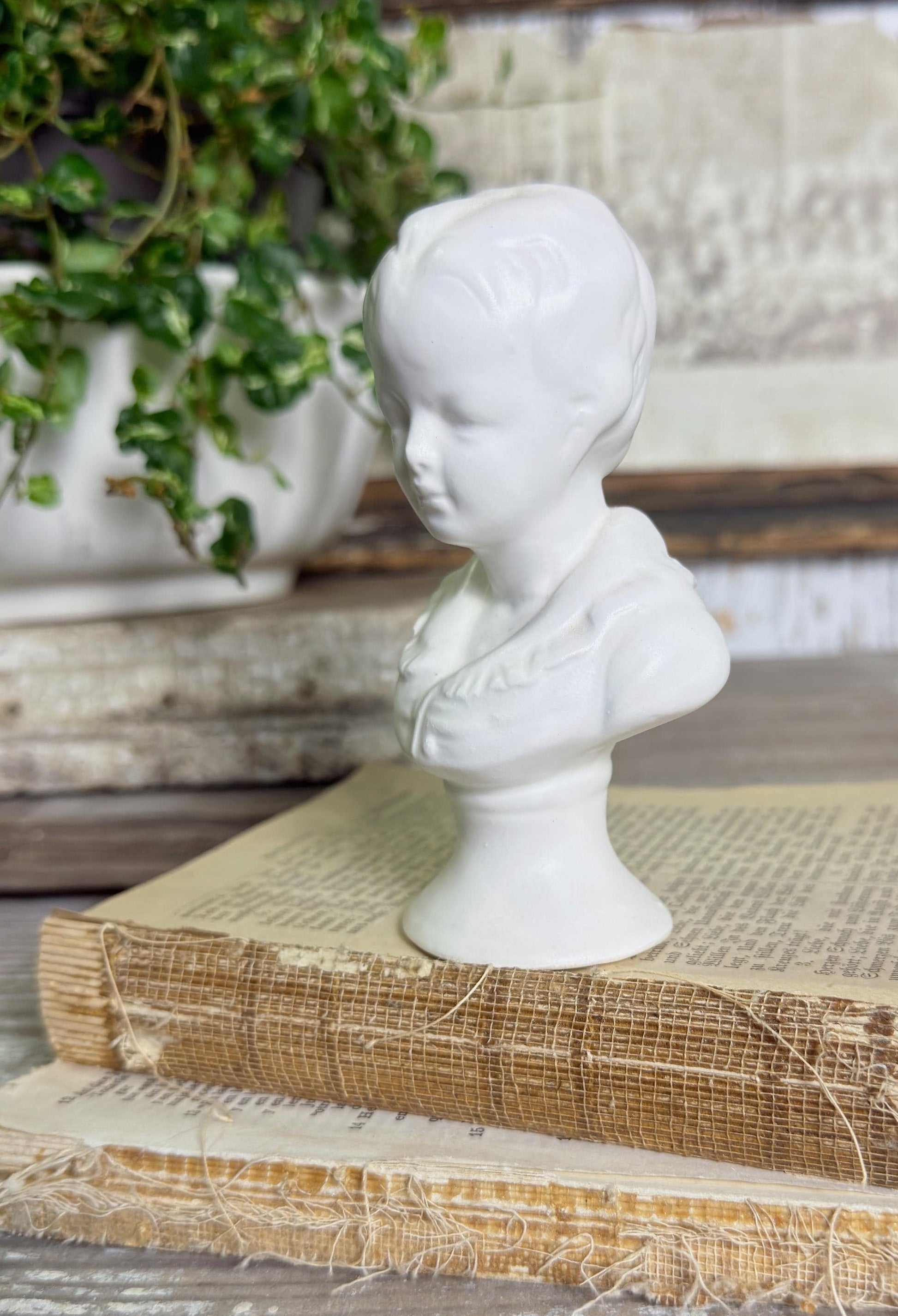 Vintage BOY Bust NAPCOWARE JAPAN White Bisque Victorian Farmhouse Decor Statue