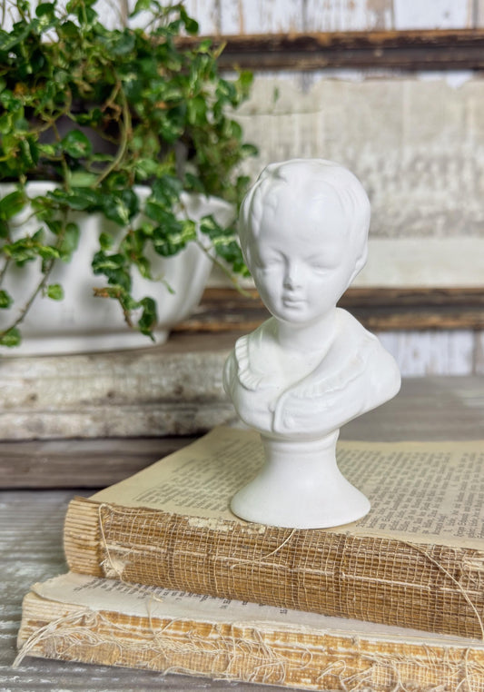 Vintage BOY Bust NAPCOWARE JAPAN White Bisque Victorian Farmhouse Decor Statue