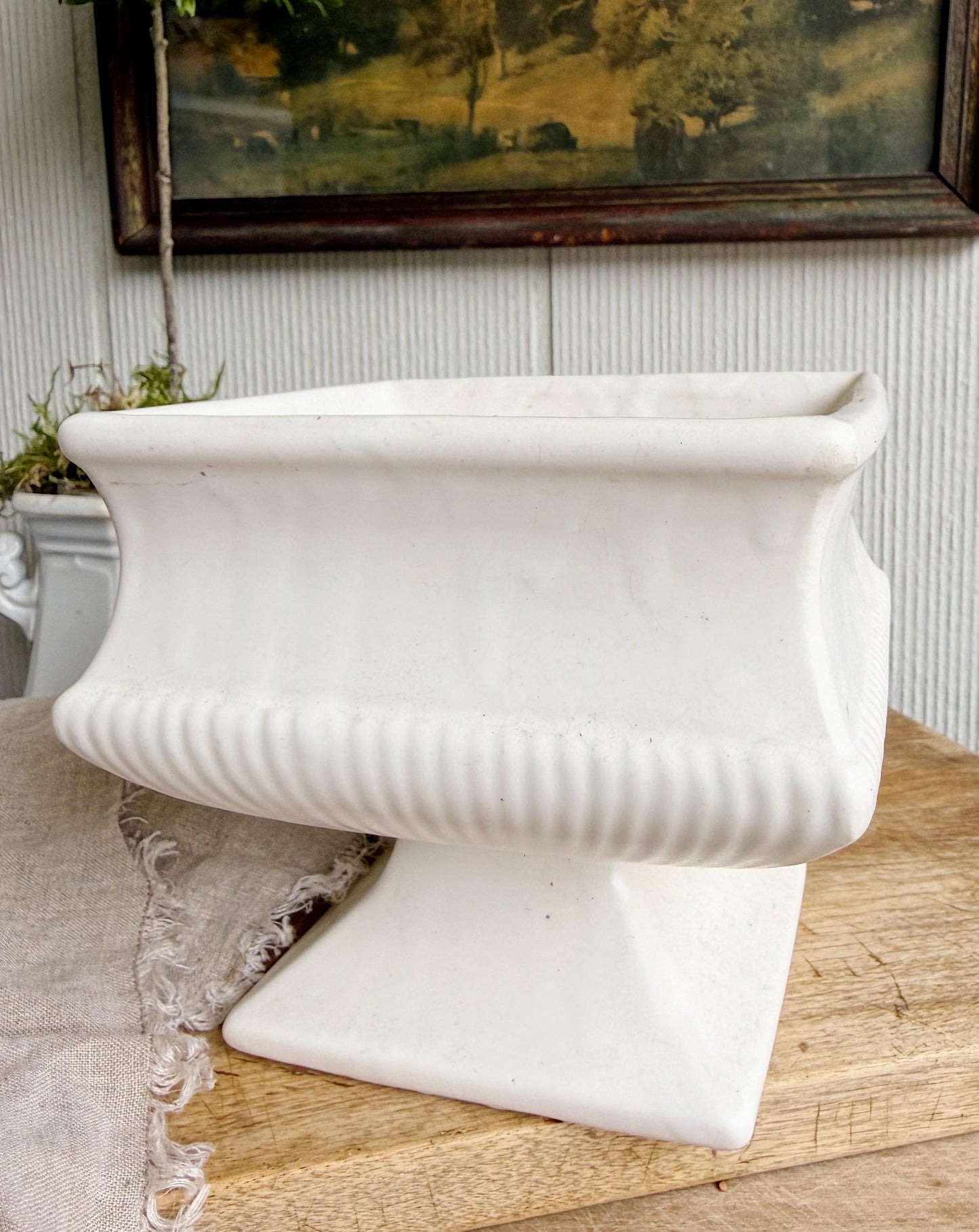 Vintage McCOY Compote Planter Creamy White Ceramic Container Farmhouse Garden Decor USA