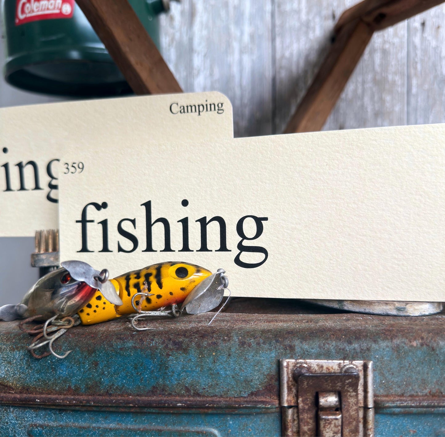Vintage Style CAMPFIRE Flash Cards: Cabin, Lake, Fishing, Campfire, S'mores Farmhouse Decor