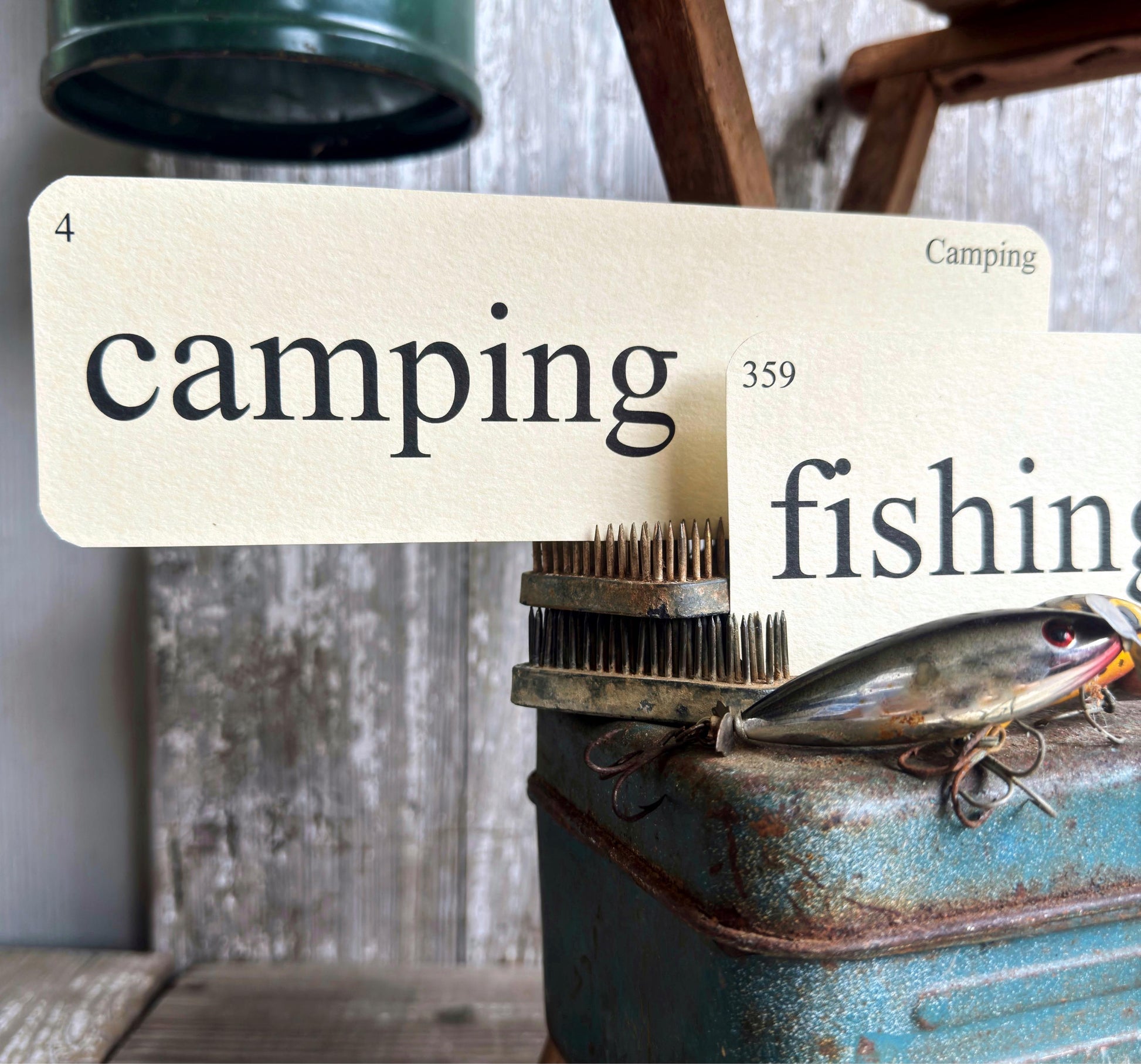 Vintage Style CAMPFIRE Flash Cards: Cabin, Lake, Fishing, Campfire, S'mores Farmhouse Decor
