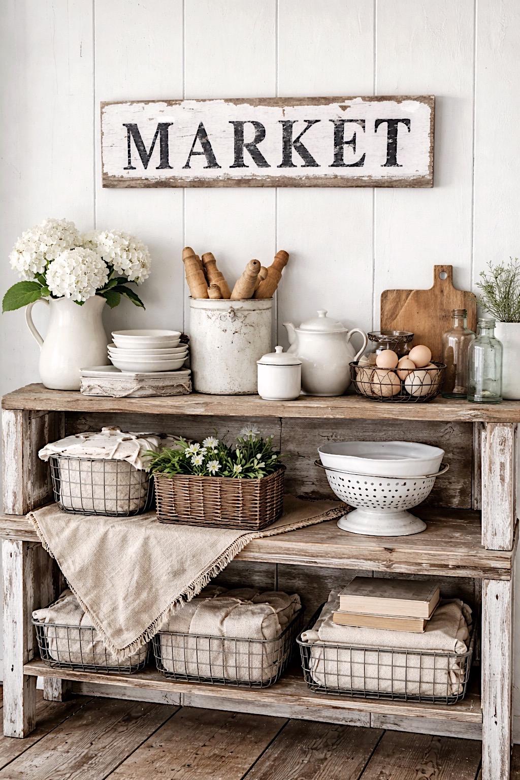 MARKET Sign Handmade Salvaged Wood Farmhouse Decor Chippy White Paint Primitive Architectural Painted Rustic