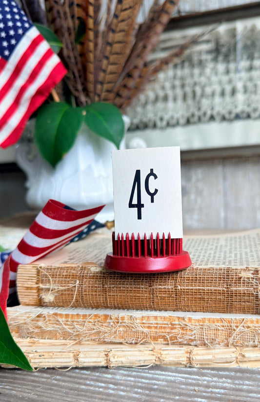 Vintage Price Sign Number 4 Cent, Antique Paper Ephemera, Americana Farmhouse Decor, Primitive
