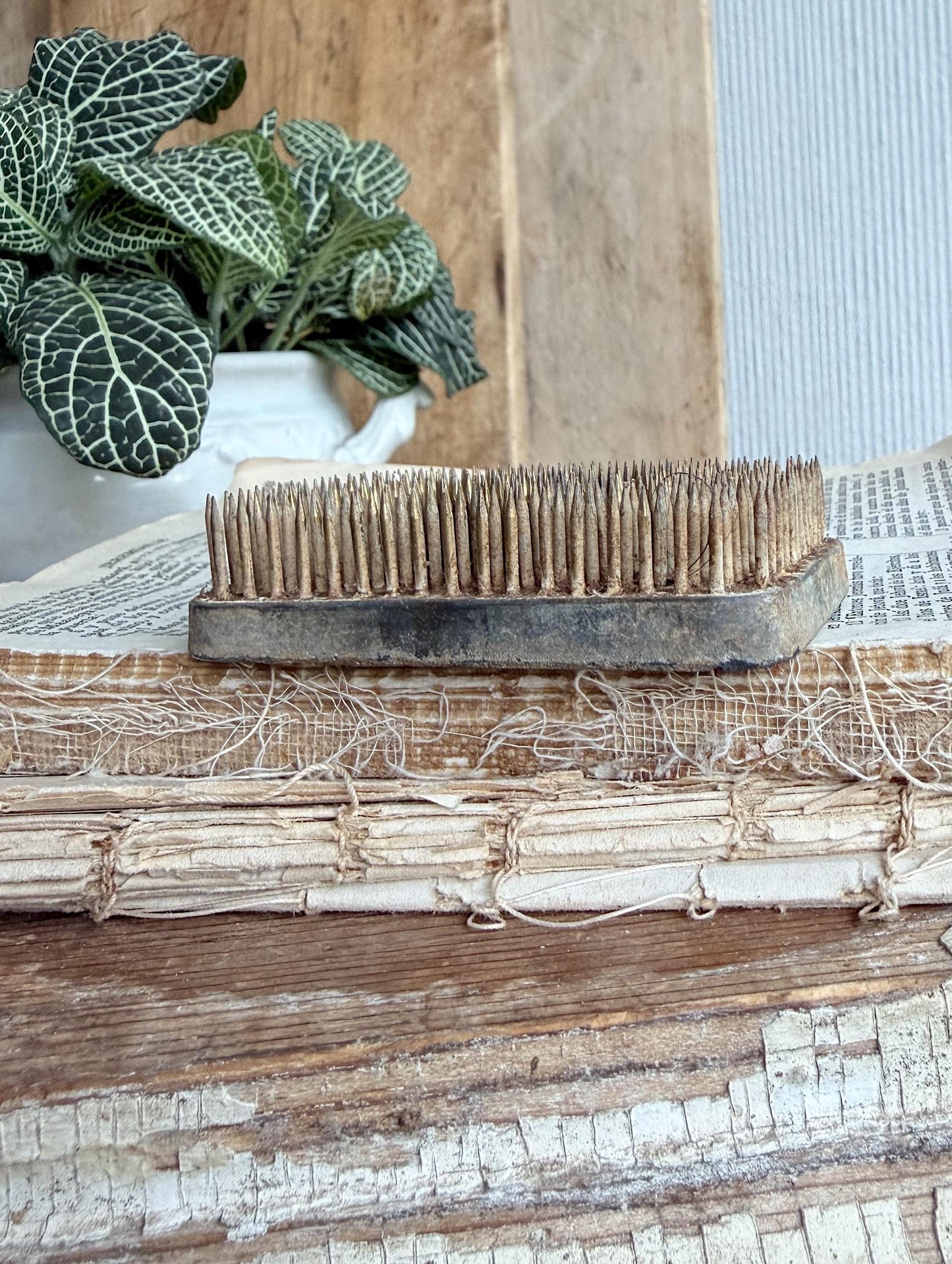Vintage Metal Floral Frog RECTANGLE Flower Holder Farmhouse Decor Spike