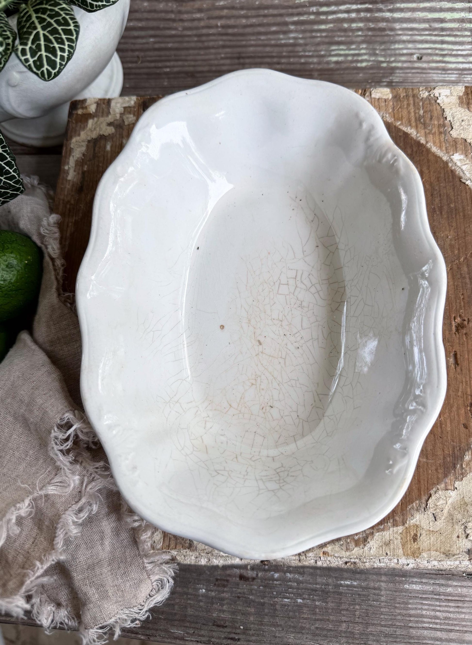 Antique White Ironstone Soap Dish Scalloped Farmhouse Decor Johnson Bros. Chunky