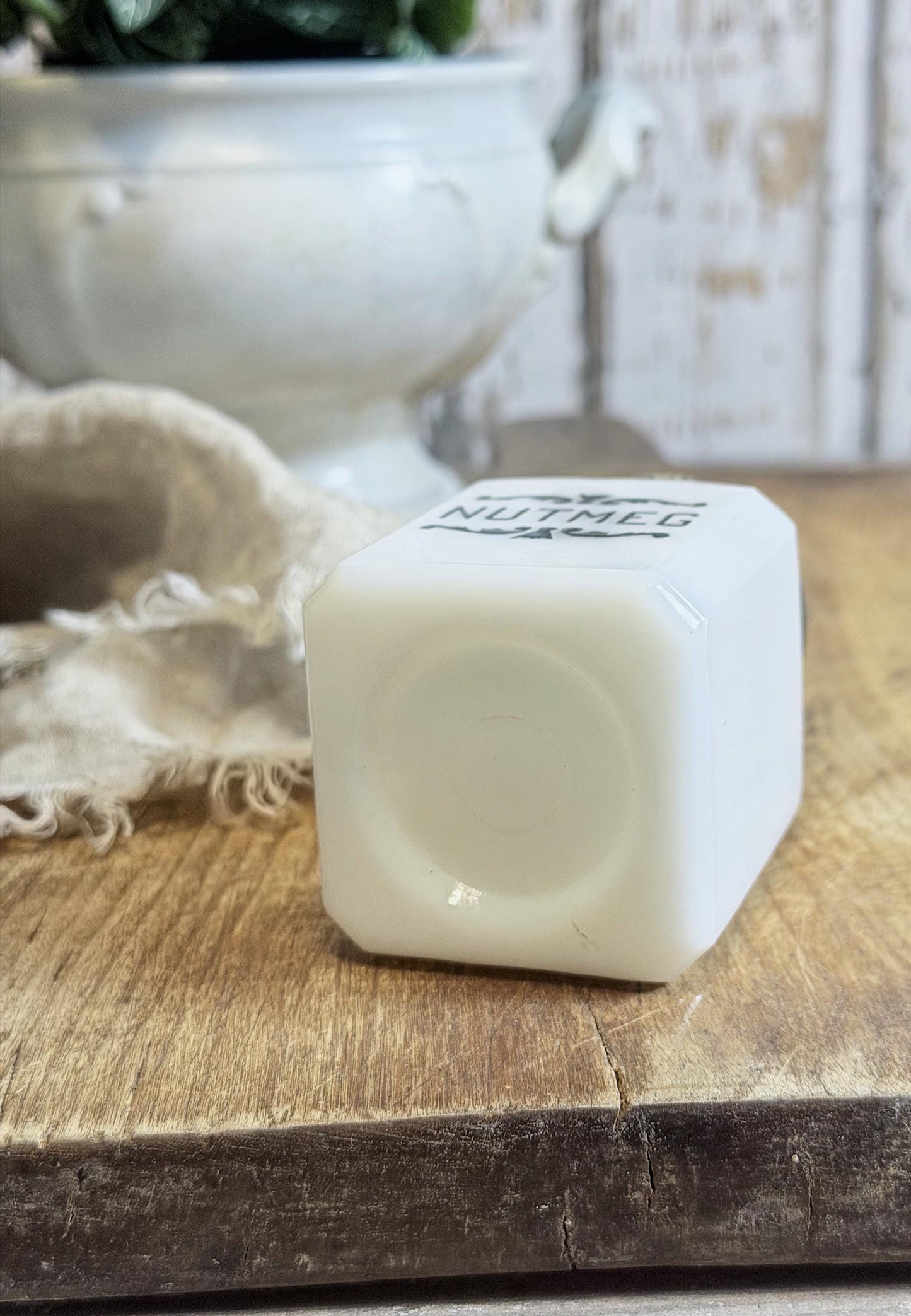 Antique Milk Glass SPICE Bottle With Lid NUTMEG Farmhouse Kitchen Decor Seasoning Jar
