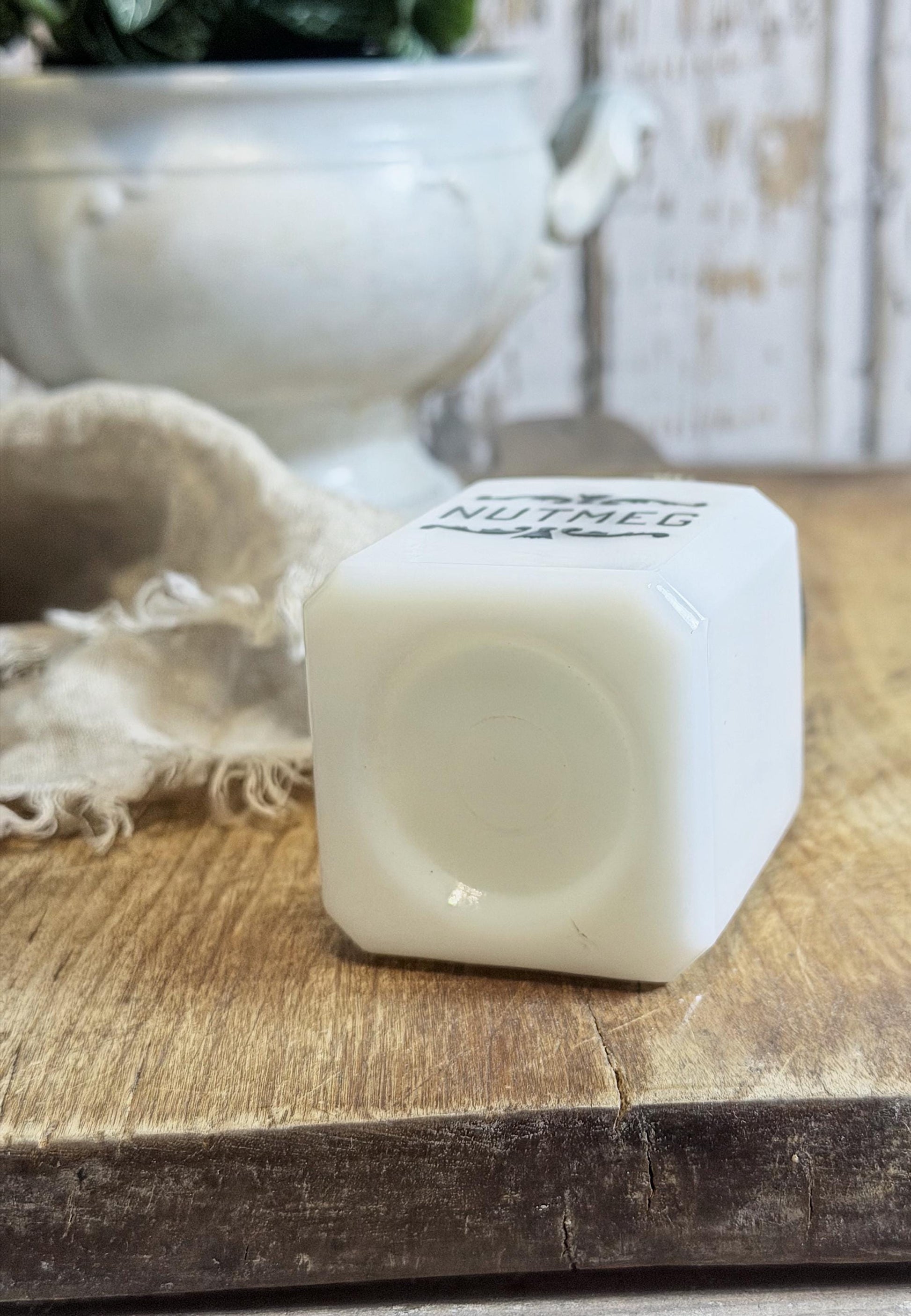 Antique Milk Glass SPICE Bottle With Lid NUTMEG Farmhouse Kitchen Decor Seasoning Jar