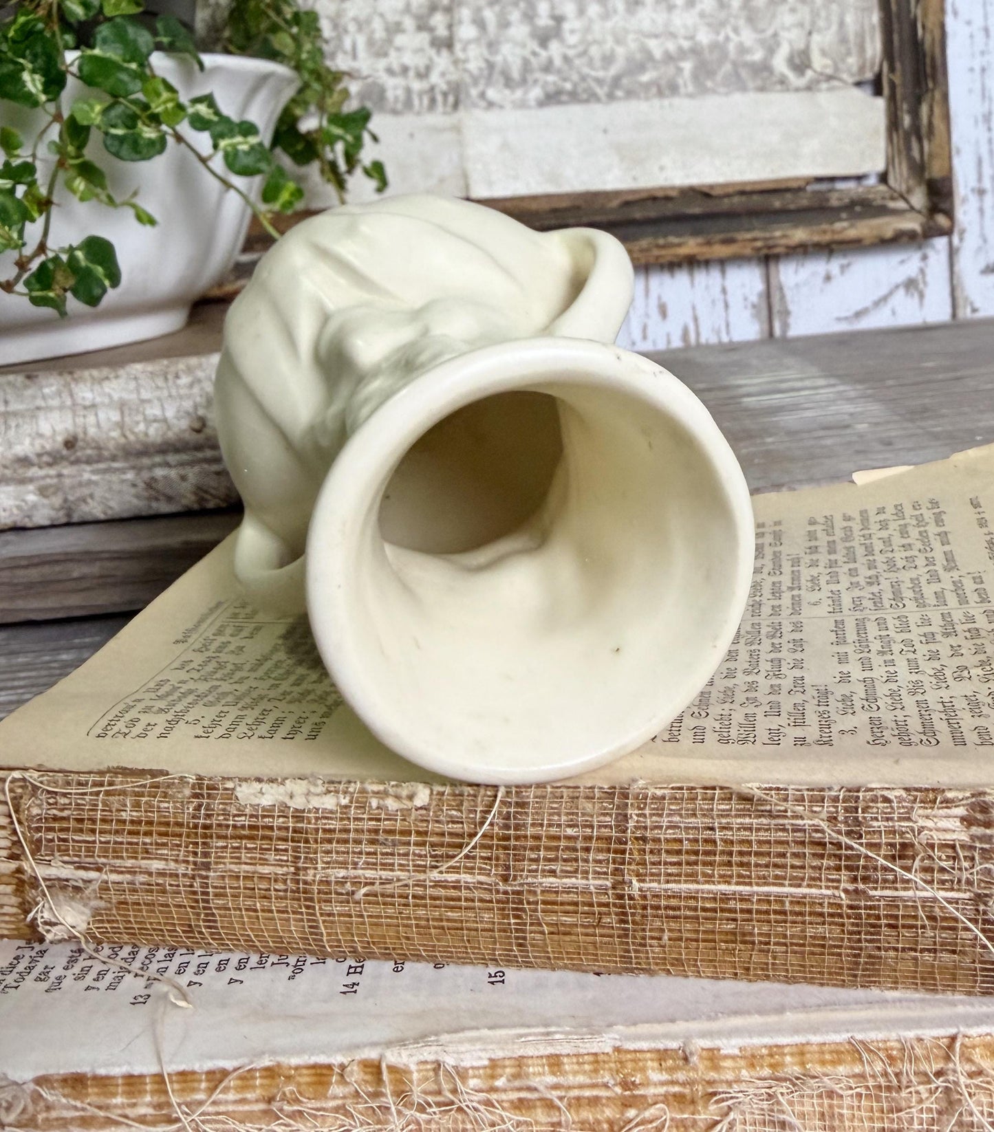 Vintage Creamy White Planter Vase Urn USA Container Farmhouse Garden Decor MCM SHAWNEE Pottery Iris