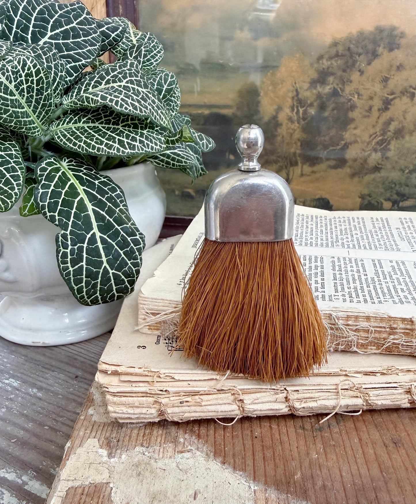Antique Whisk Crumb Broom Hand Straw Brush Silver Farmhouse Decor Vintage Broom