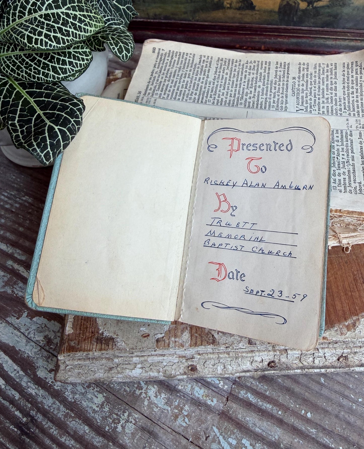 Vintage New Testament Pocket Bible Inspirational Book Church Decor 1950 Blue