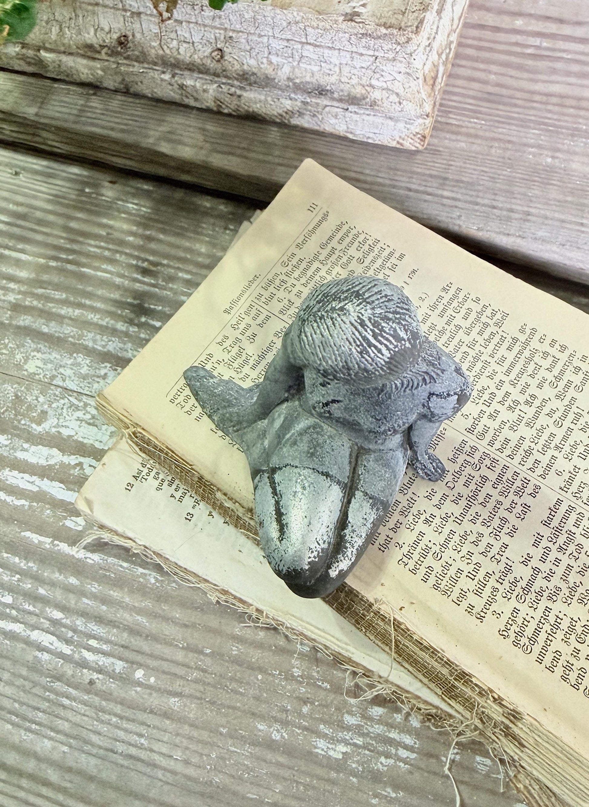 Antique MERMAID Metal Statue Figurine Silver Patina