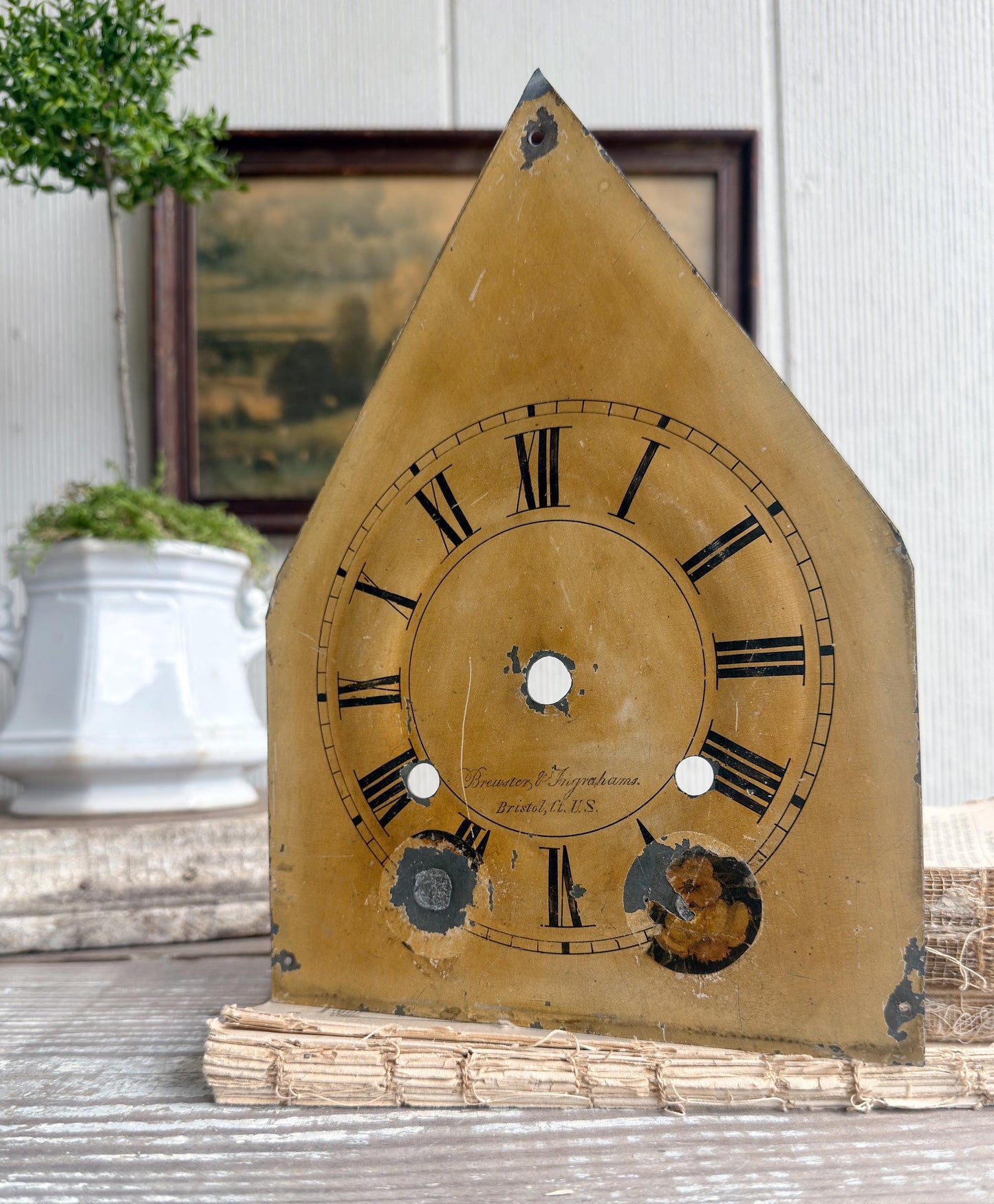 Antique Clock Face Steeple Farmhouse Decor Industrial Salvage Decor Vintage Metal Dial Painted Chippy Brewster Ingrahams