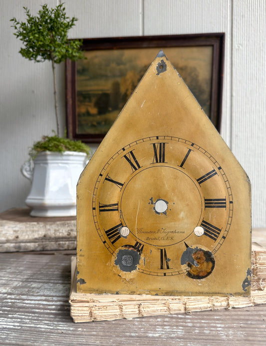 Antique Clock Face Steeple Farmhouse Decor Industrial Salvage Decor Vintage Metal Dial Painted Chippy Brewster Ingrahams