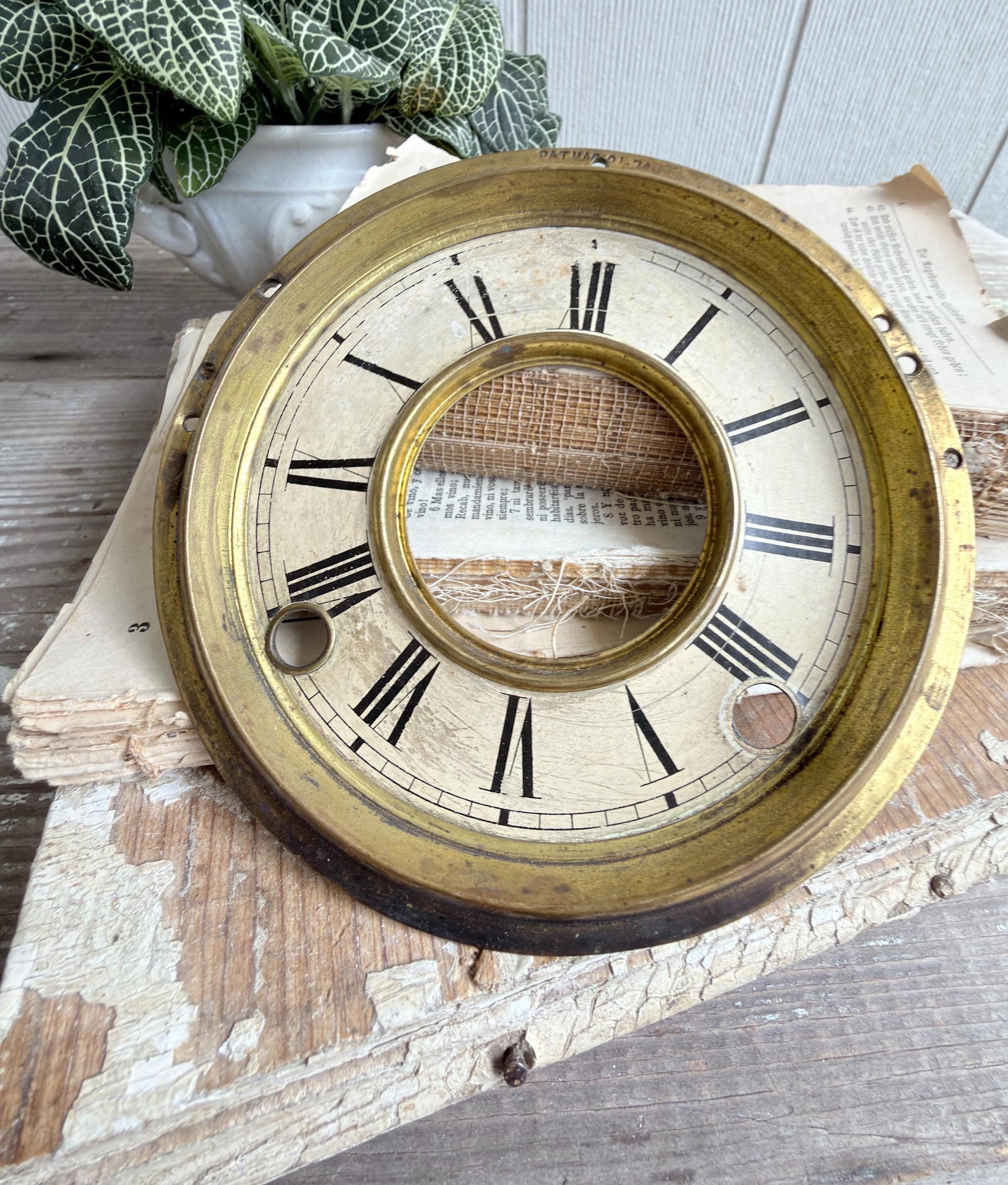 Antique Metal Clock Face Dial INGRAHM Farmhouse Decor Industrial Salvage Brass