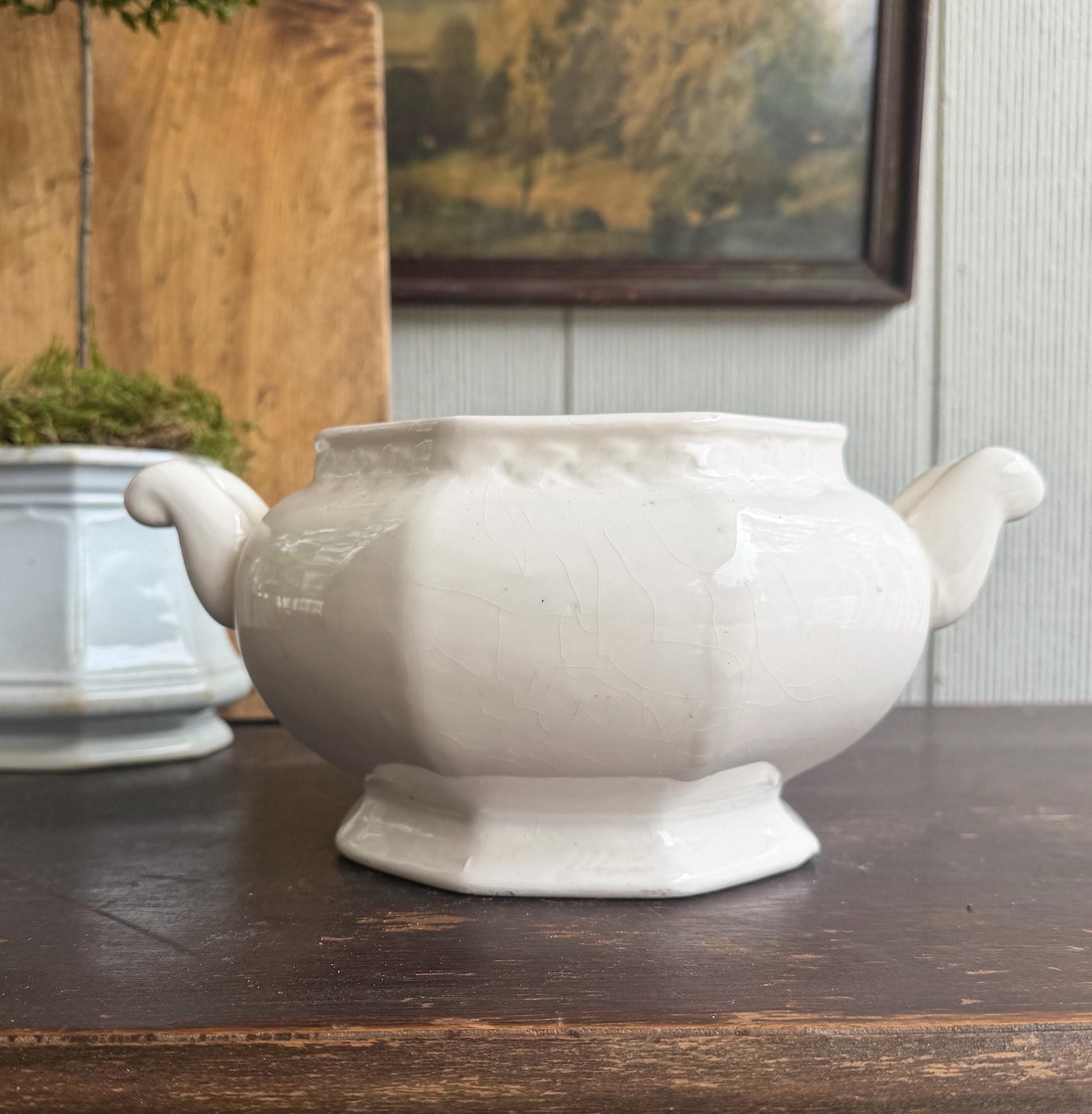 Vintage Compote Tureen Bowl Footed Farmhouse Decor