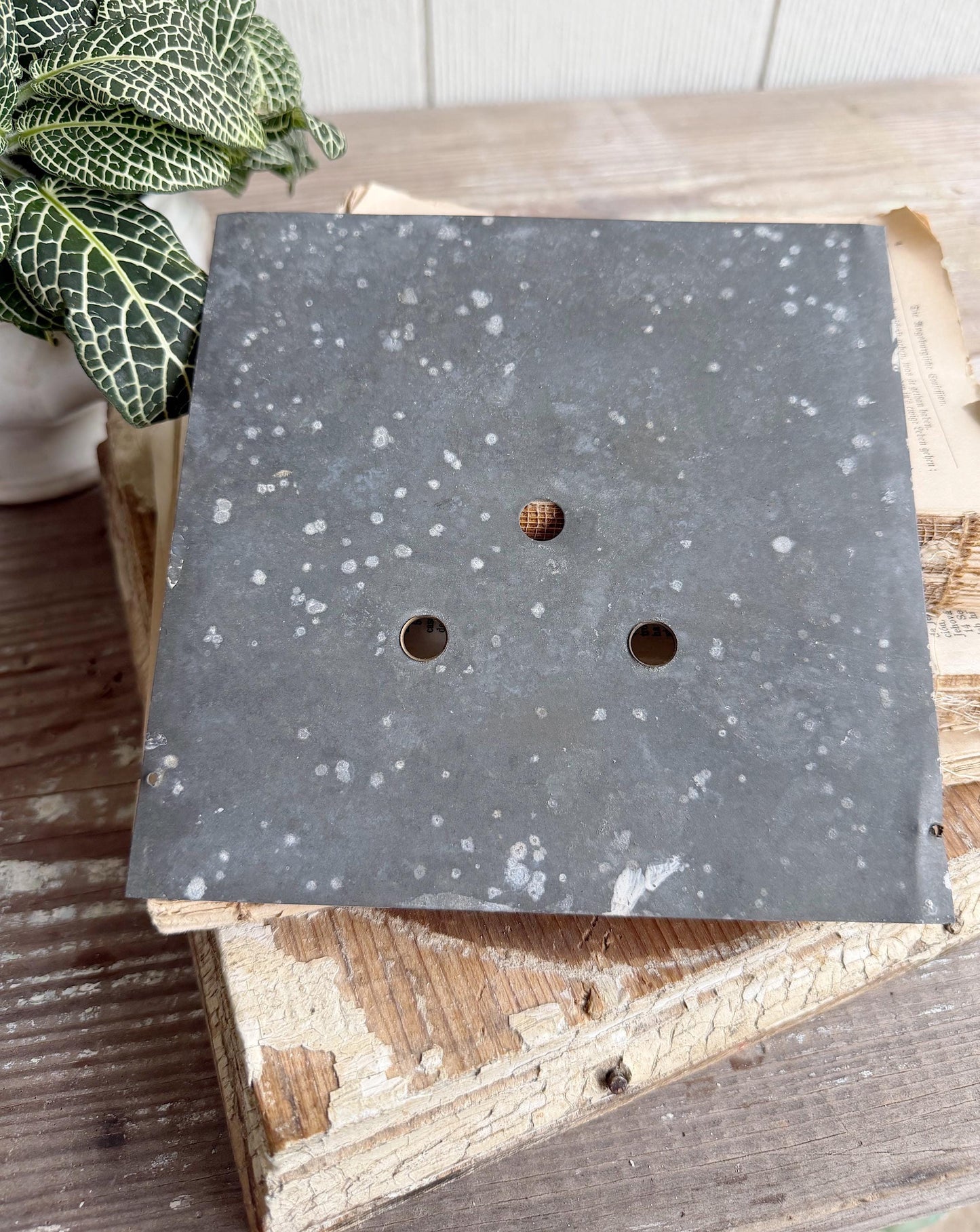 Antique Clock Face Dial Square Farmhouse Decor Industrial Salvage Metal Painted FLOWERS