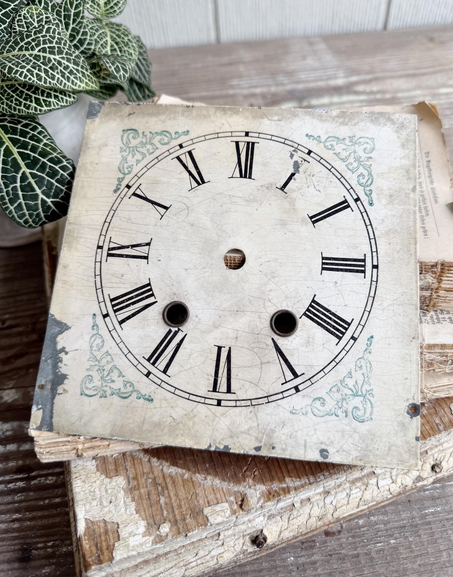 Antique Clock Face Dial Square Farmhouse Decor Industrial Salvage Metal Painted FLOWERS