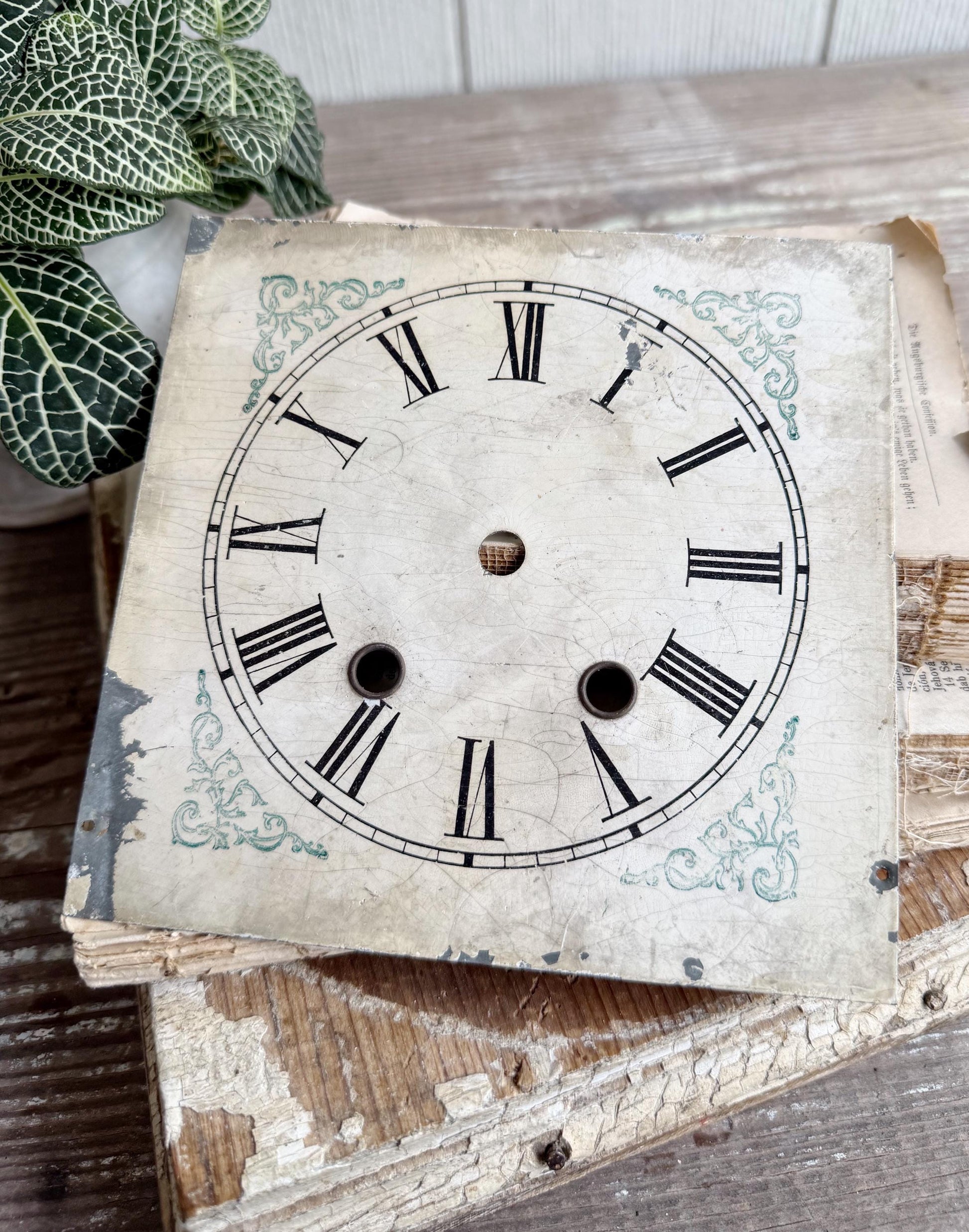 Antique Clock Face Dial Square Farmhouse Decor Industrial Salvage Metal Painted FLOWERS