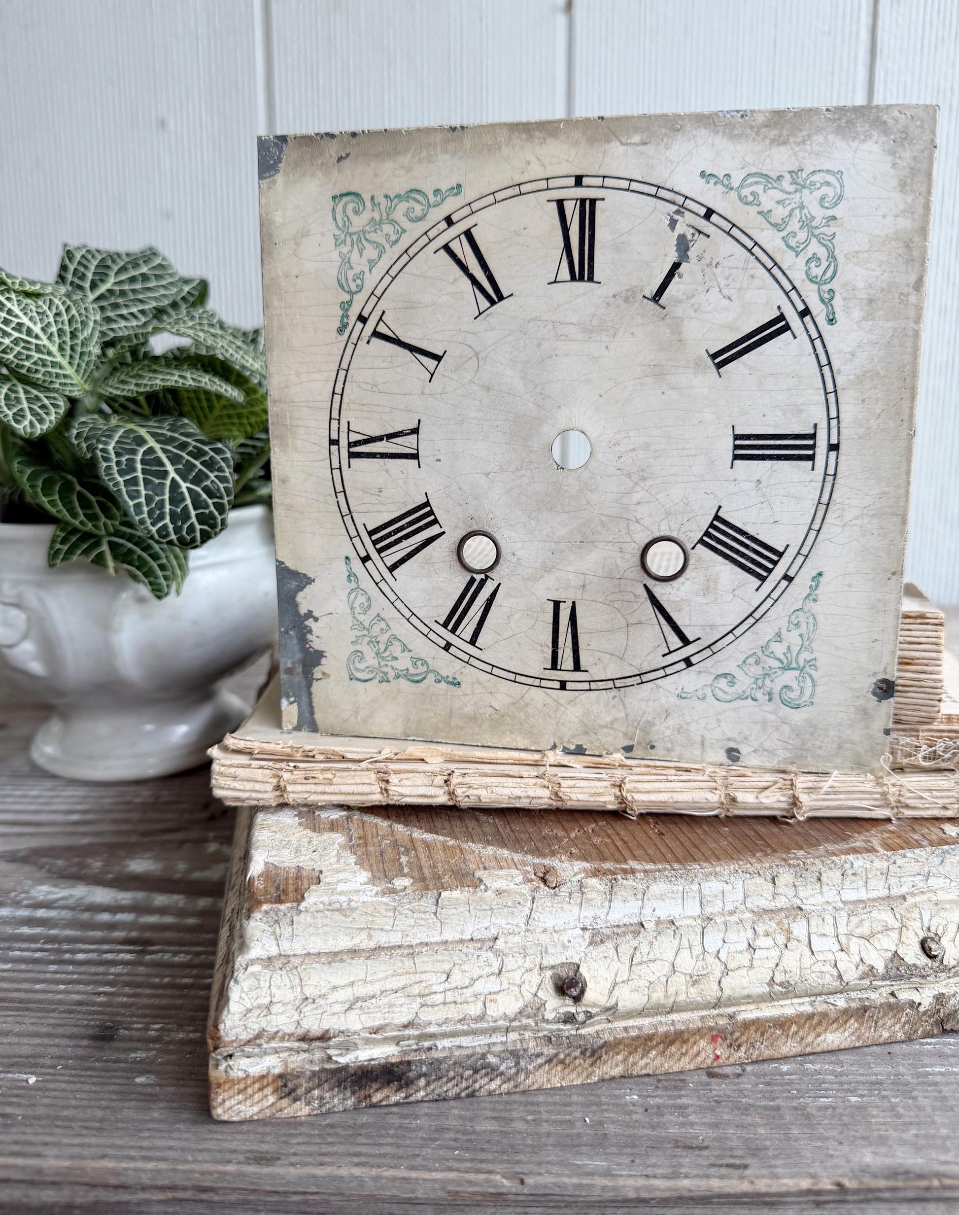 Antique Clock Face Dial Square Farmhouse Decor Industrial Salvage Metal Painted FLOWERS