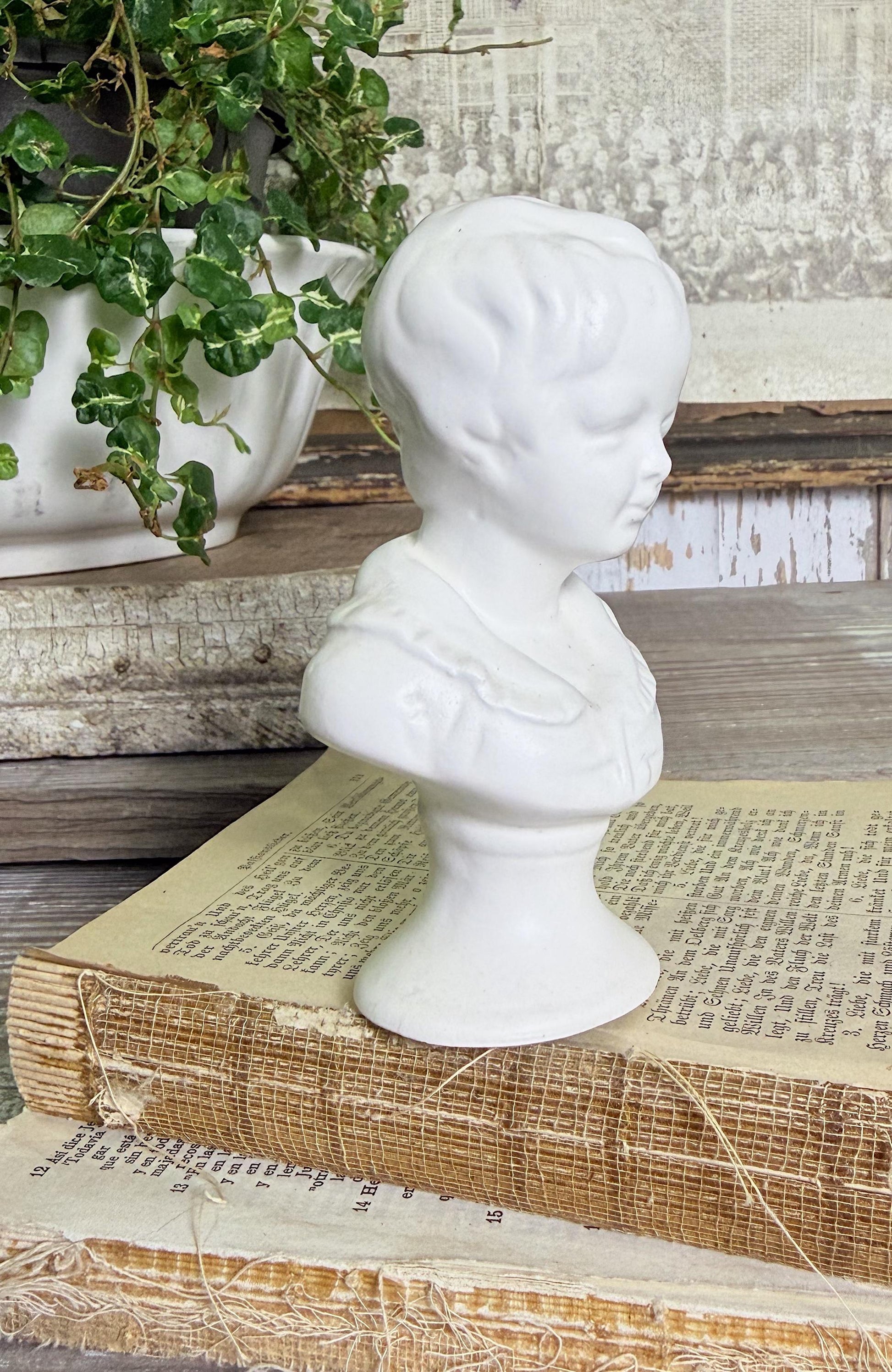 Vintage BOY Bust NAPCOWARE JAPAN White Bisque Victorian Farmhouse Decor Statue