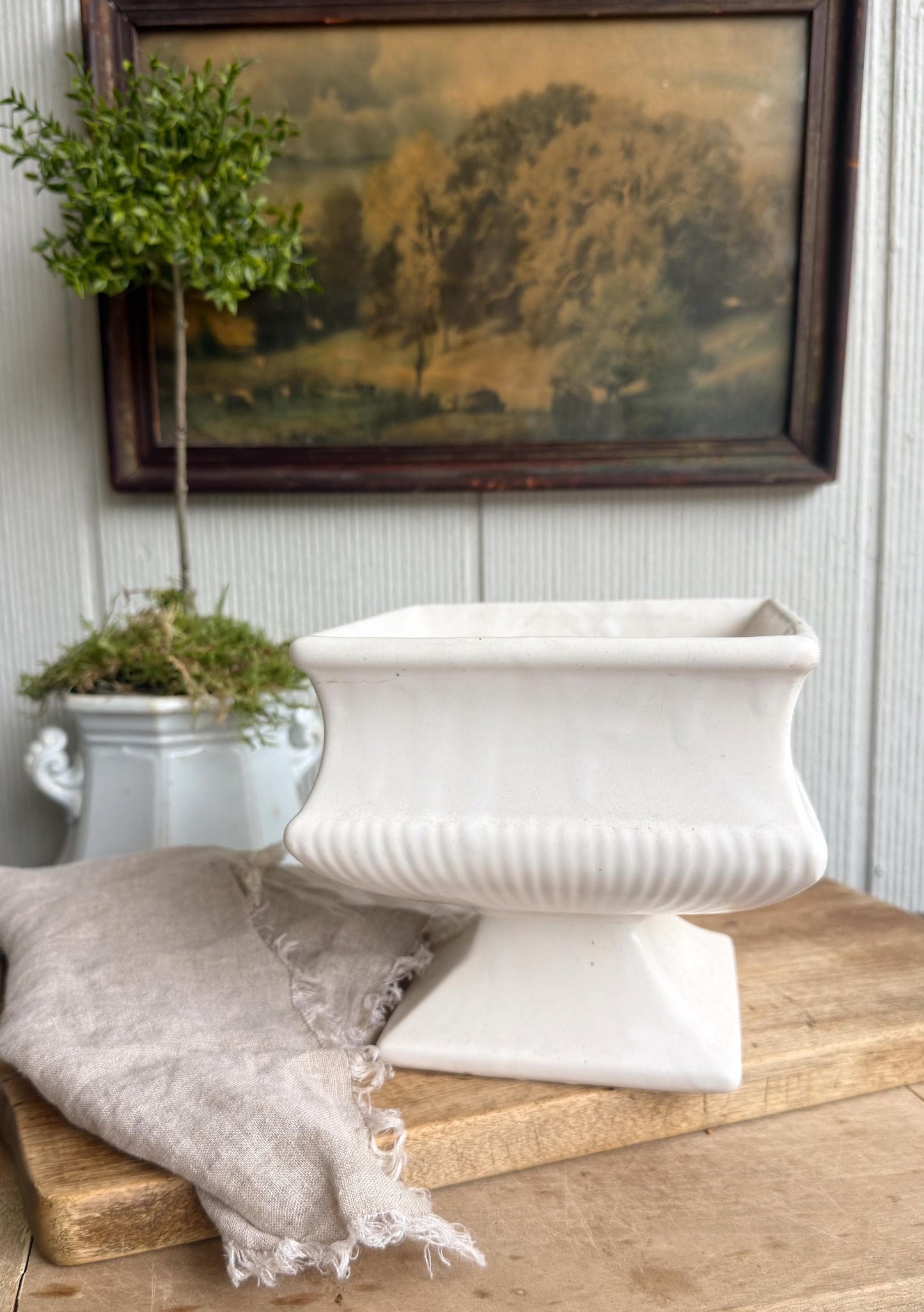 Vintage McCOY Compote Planter Creamy White Ceramic Container Farmhouse Garden Decor USA