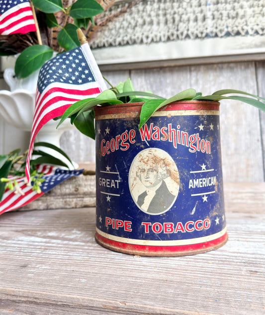 Vintage Washington Tobacco Tin Americana Patriotic Decor, Antique Advertising Canister, Rustic Farmhouse Storage